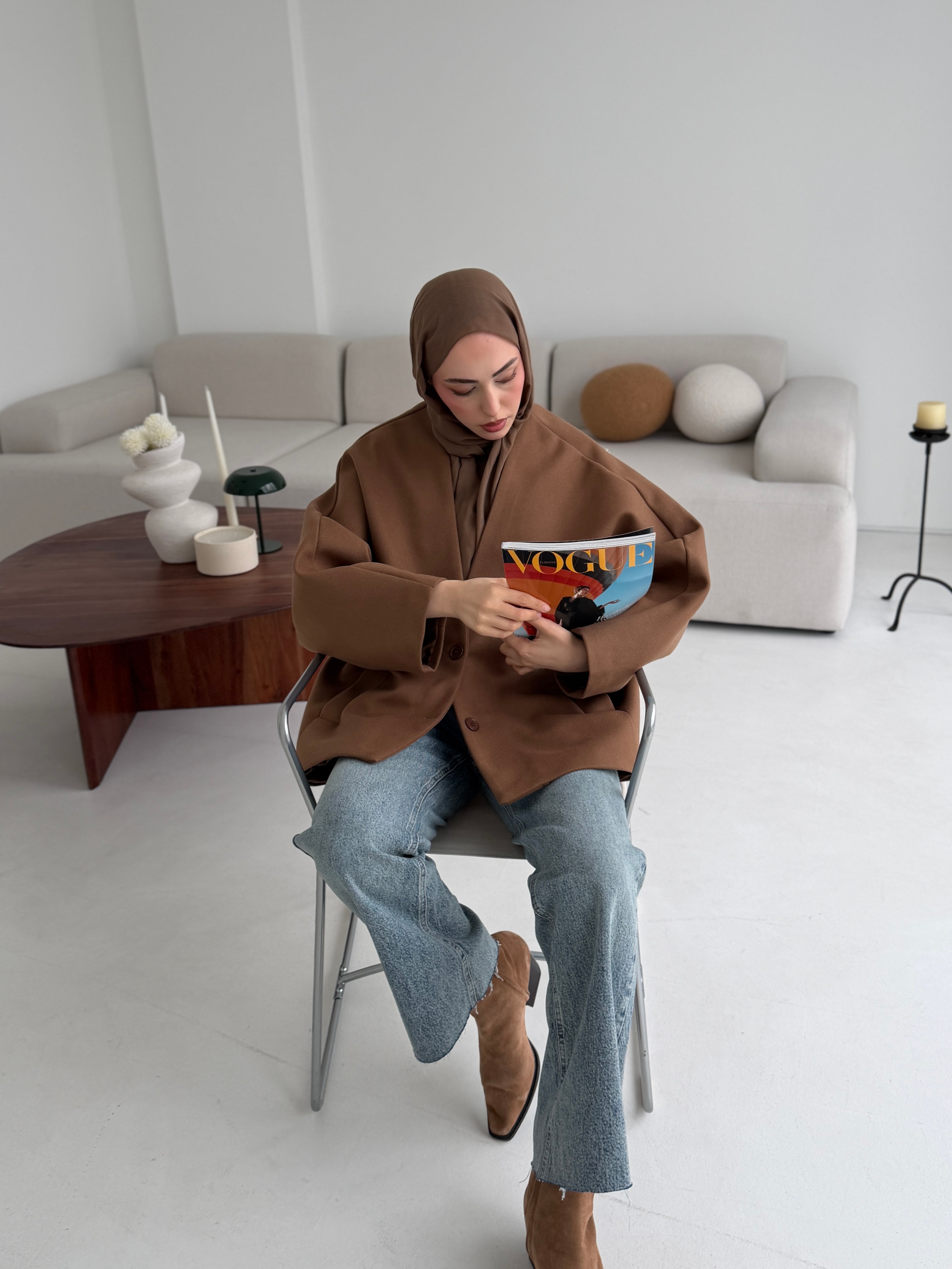 Soft Oversize Kaşe Kaban Kestane Kahve