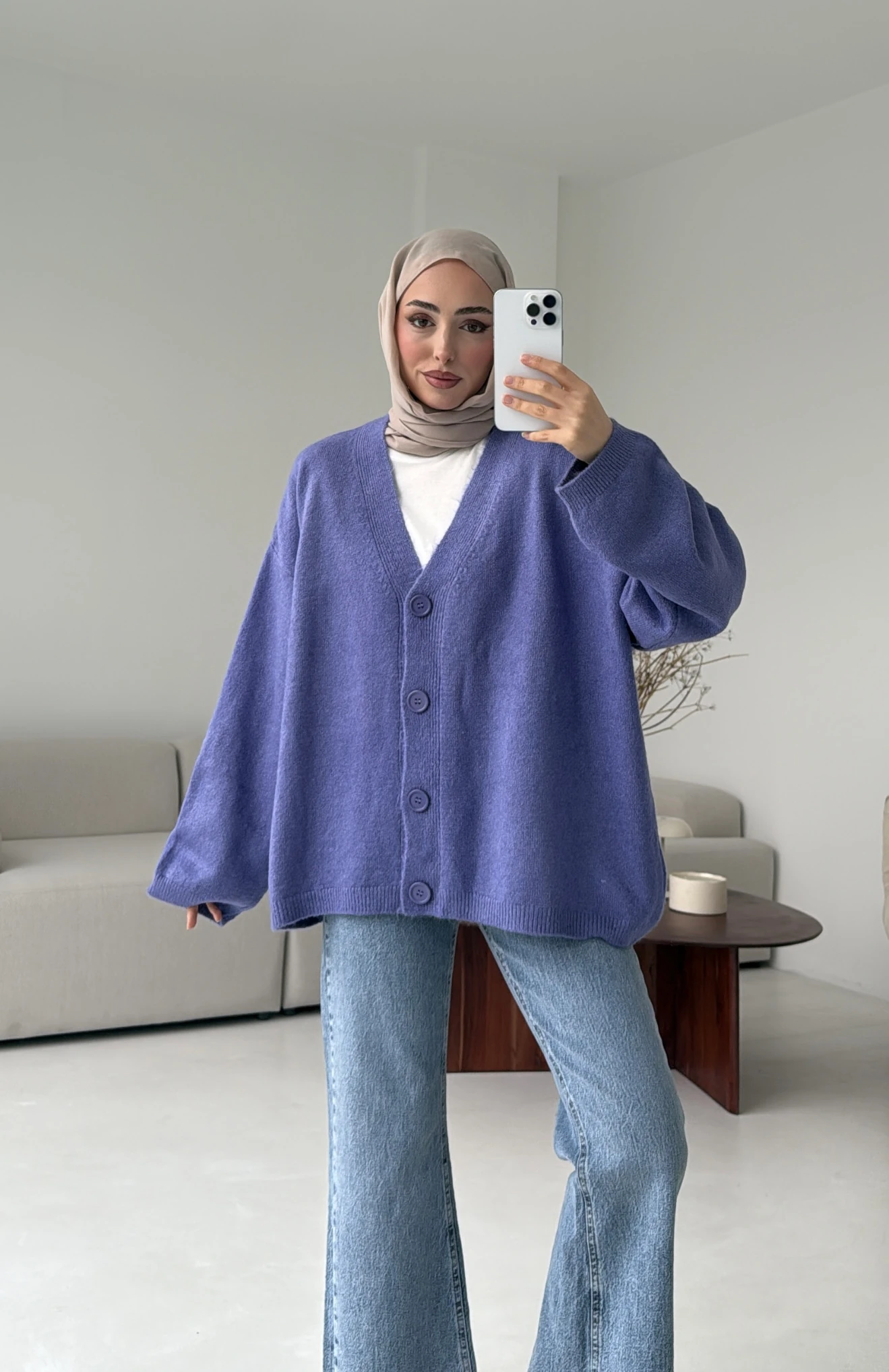 Oversize Yünlü Kazak Lila