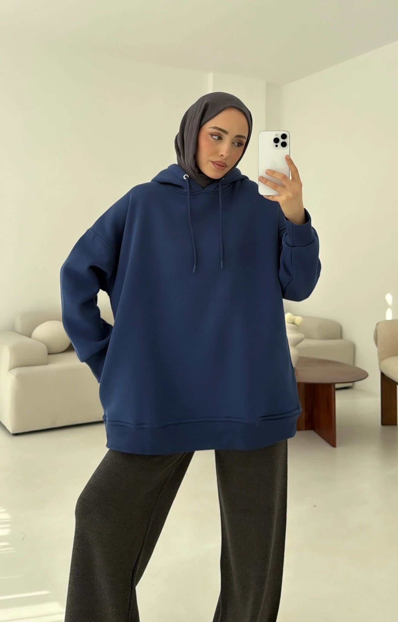 Gizli Cep Şardonlu Sweatshirt Mavi