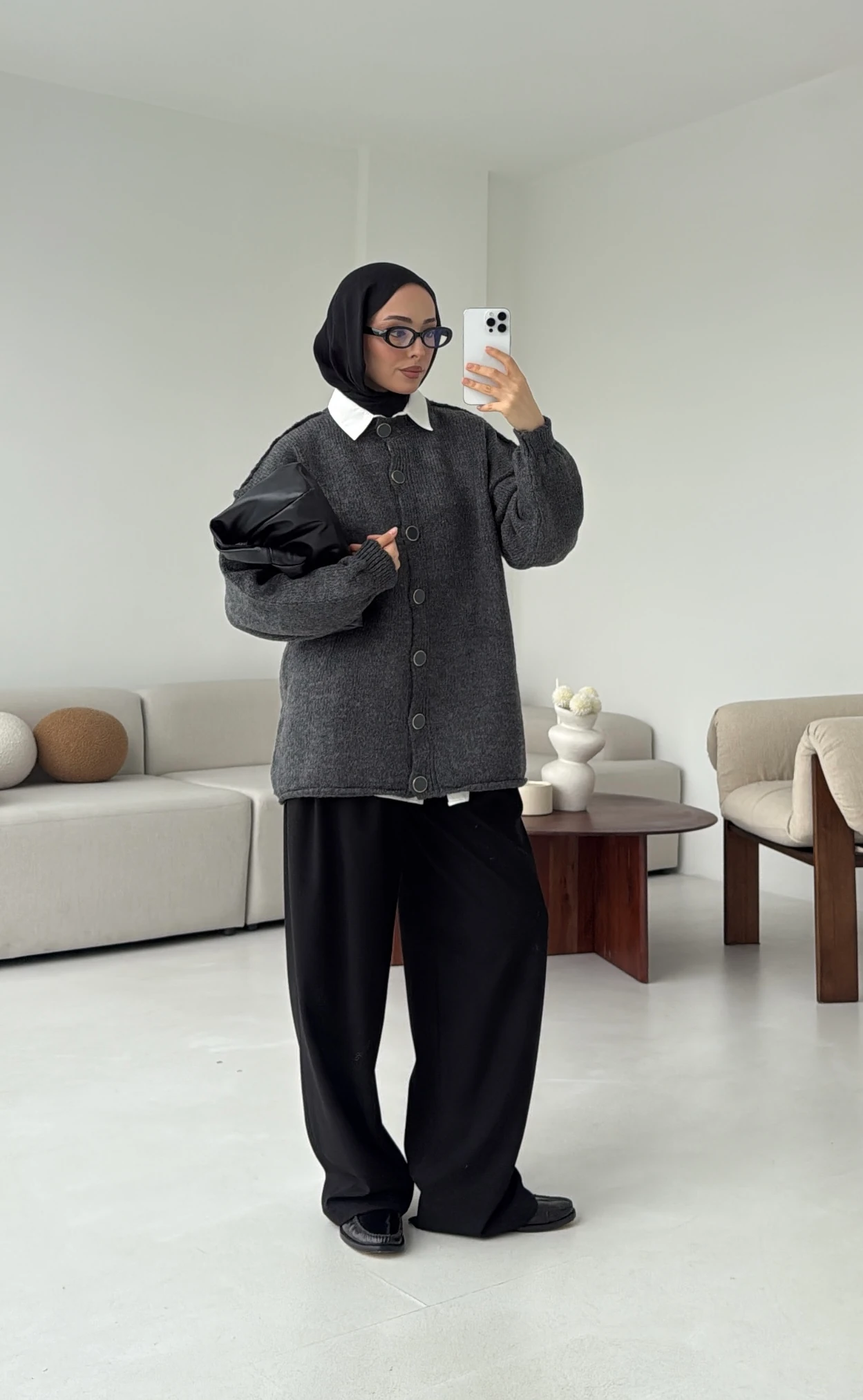 Düğmeli Triko Hırka Antrasit