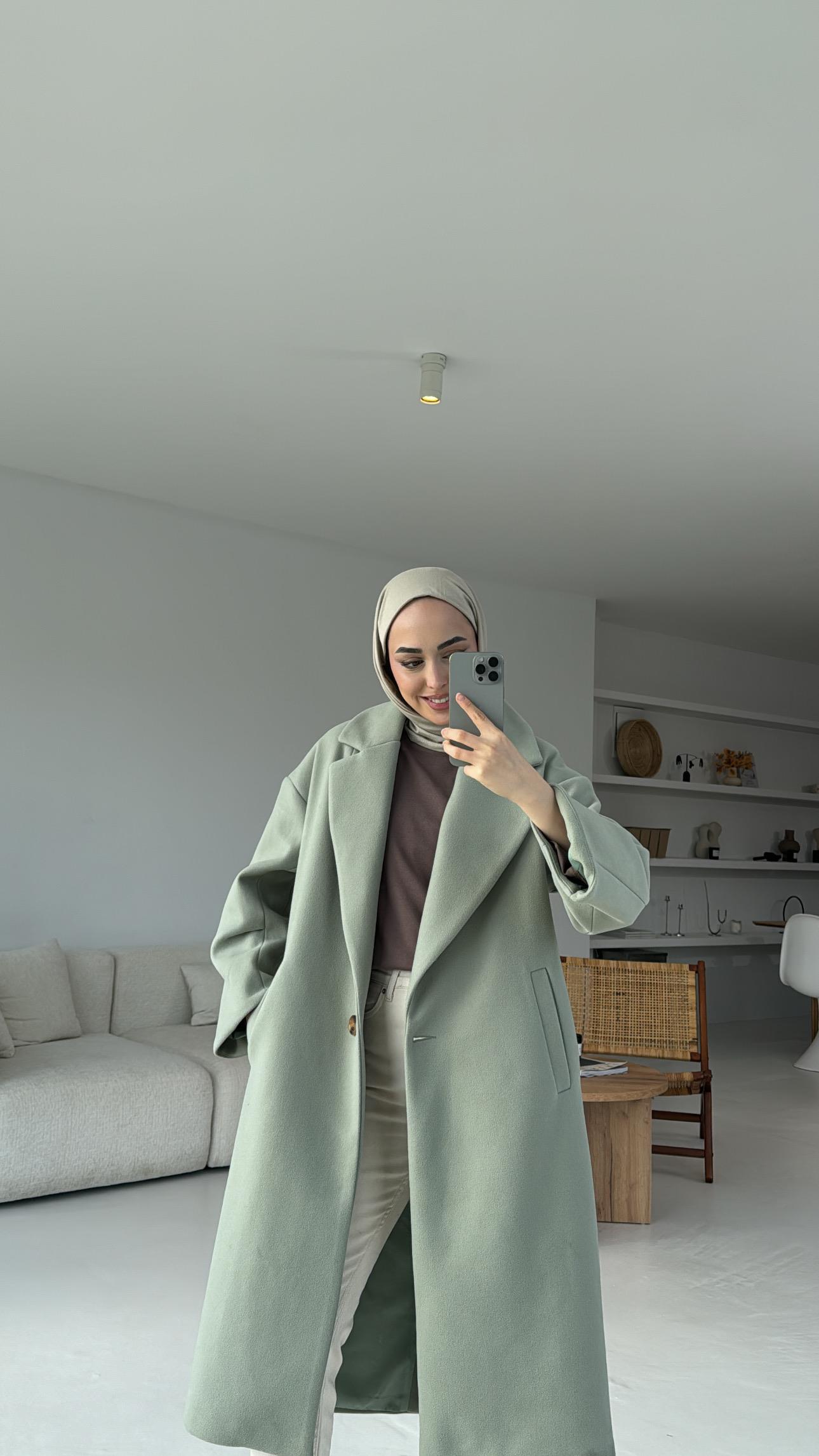 Premium Kaşe Kaban Mint Yeşili