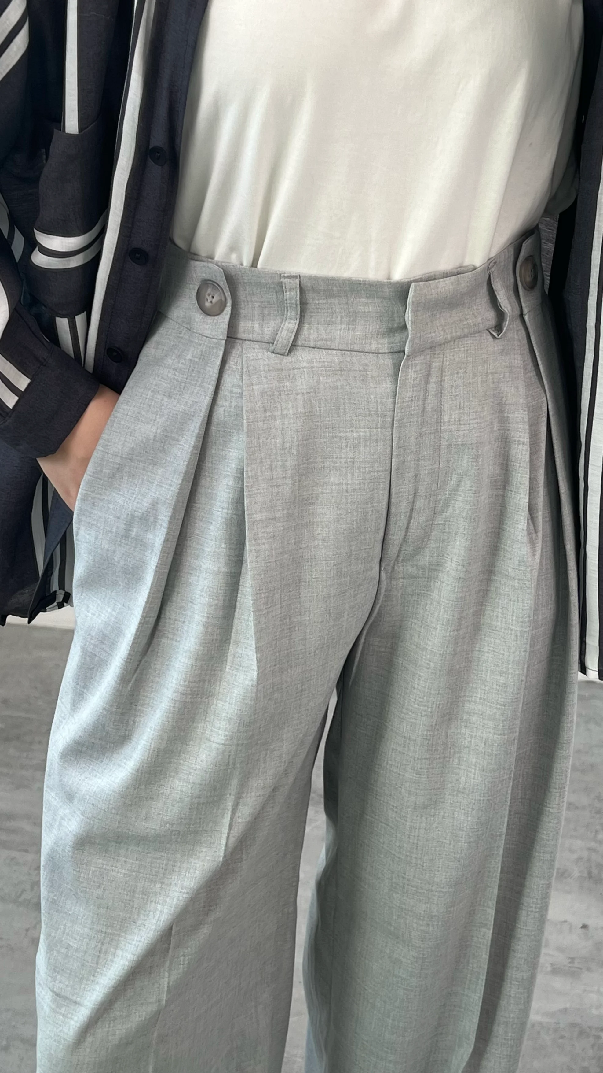 Acık Gri Bel Detay Palazzo Pantolon