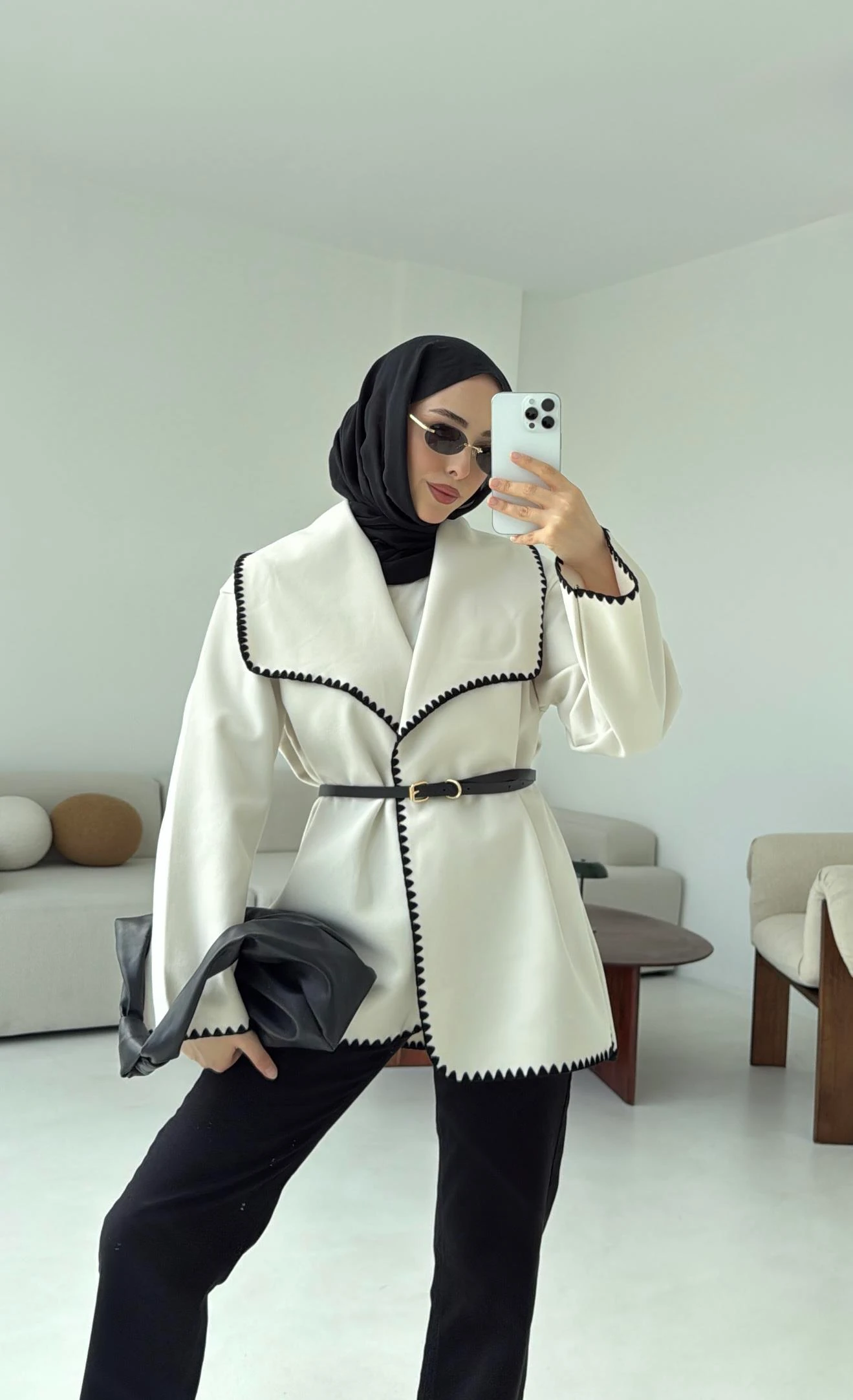 Dikişli Kaşe Ceket Bej