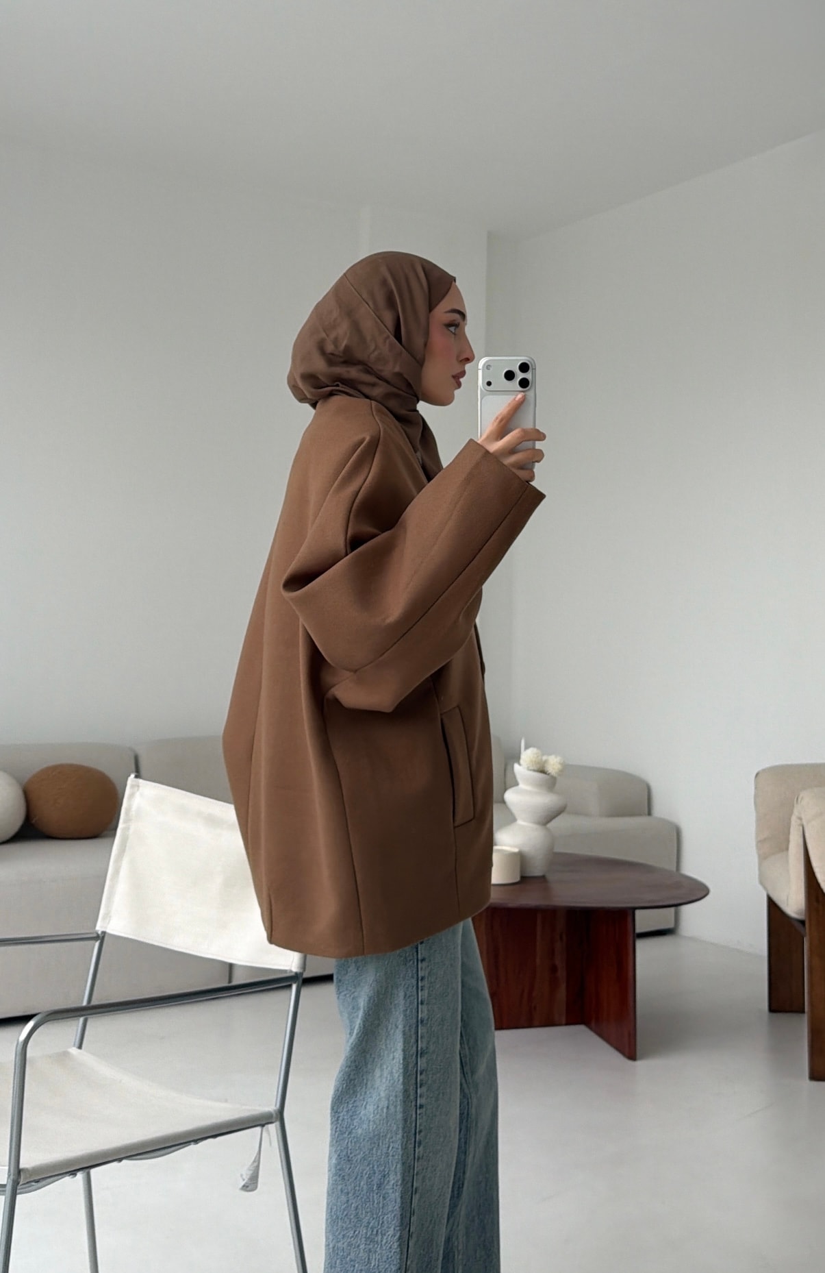 Soft Oversize Kaşe Kaban Kestane Kahve