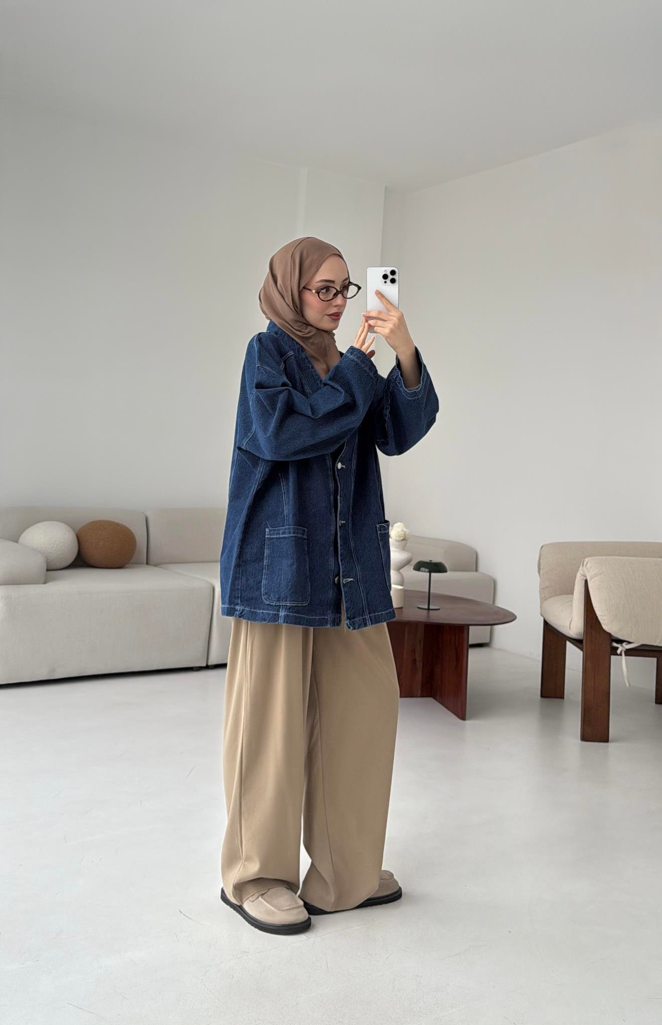 Oversize Wide Denim Ceket Mavi
