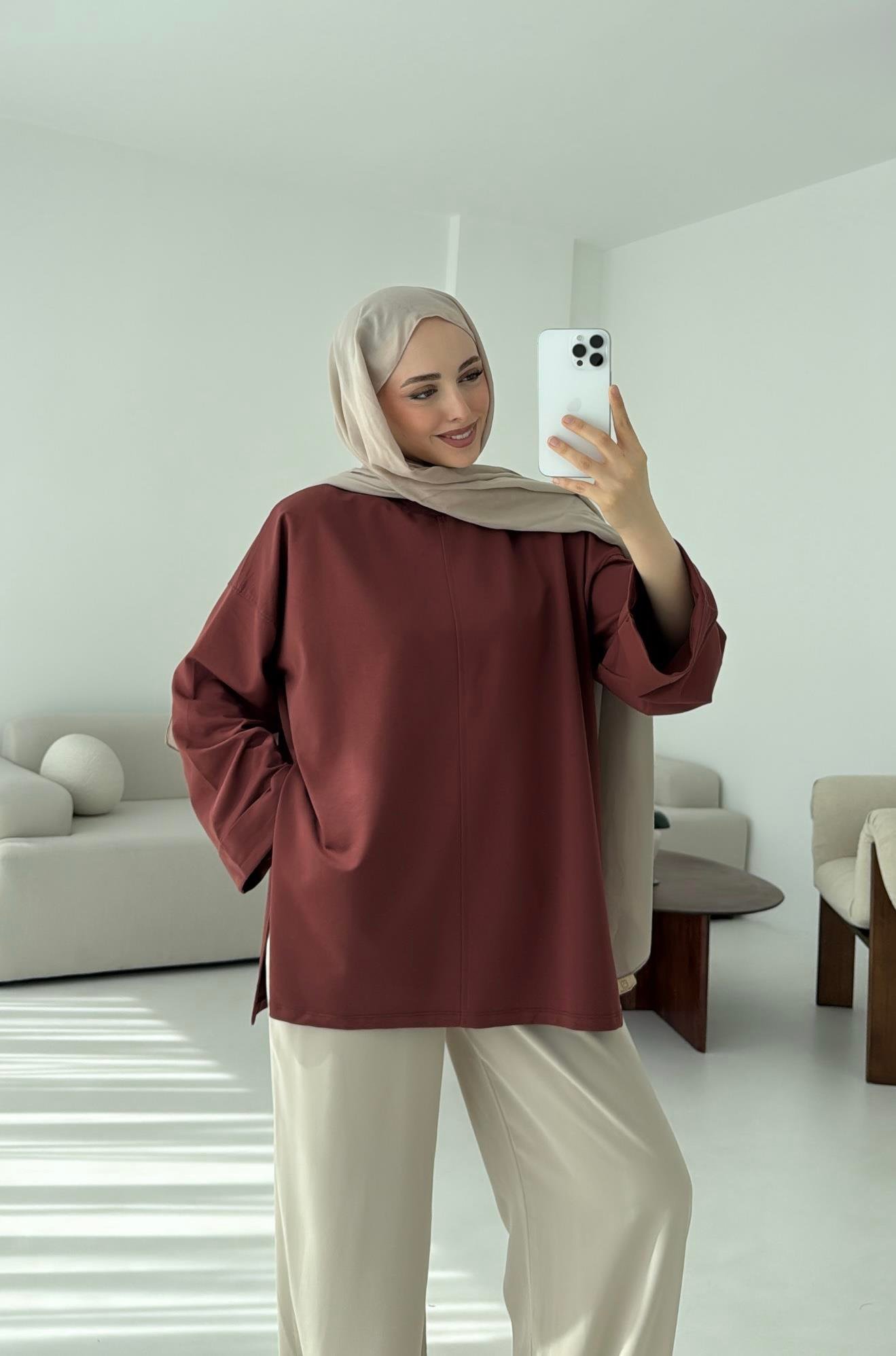 Bağlamalı Yanı Yırtmaç Detay Sweat Kiremit