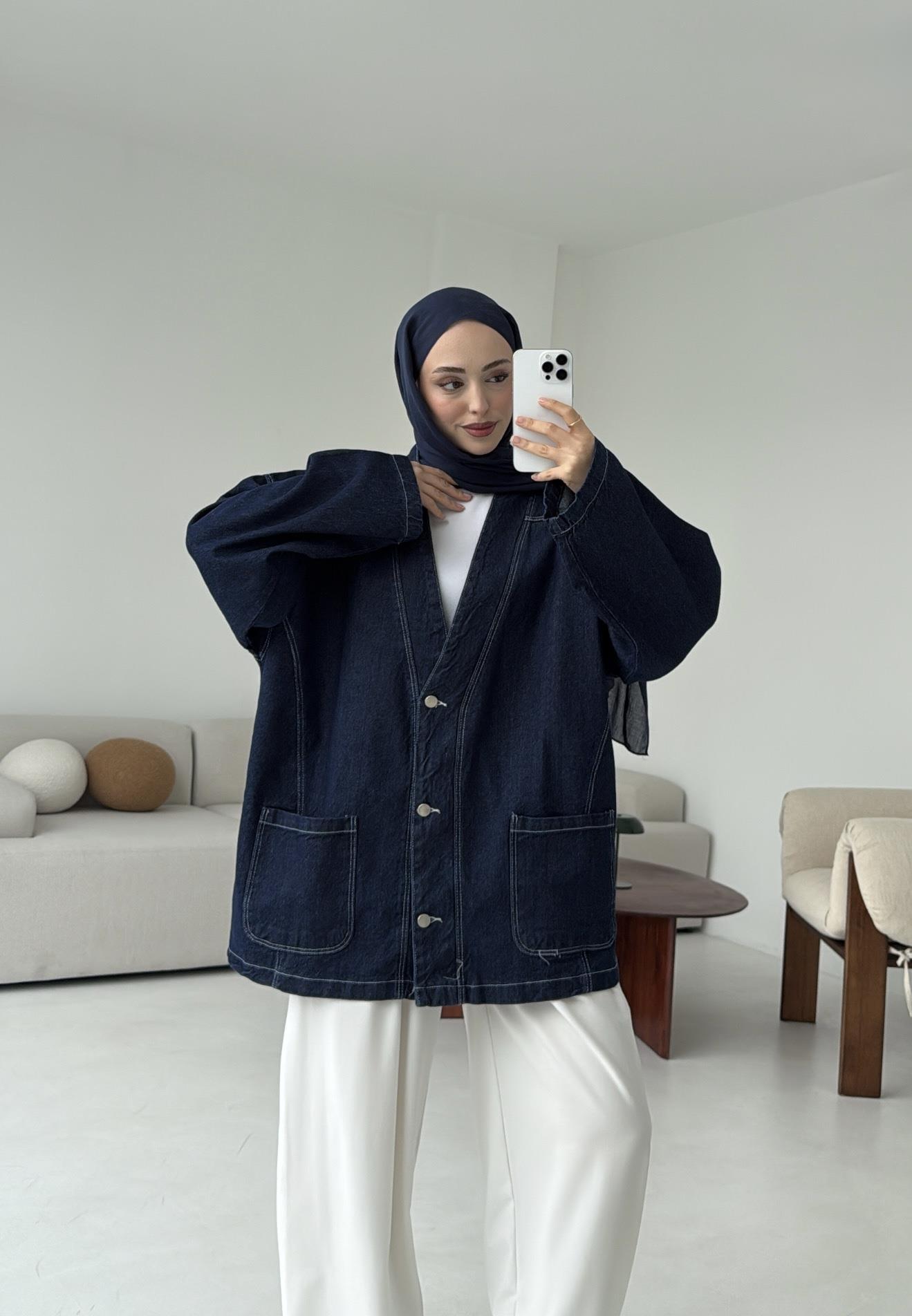Oversize Wide Denim Ceket Lacivert