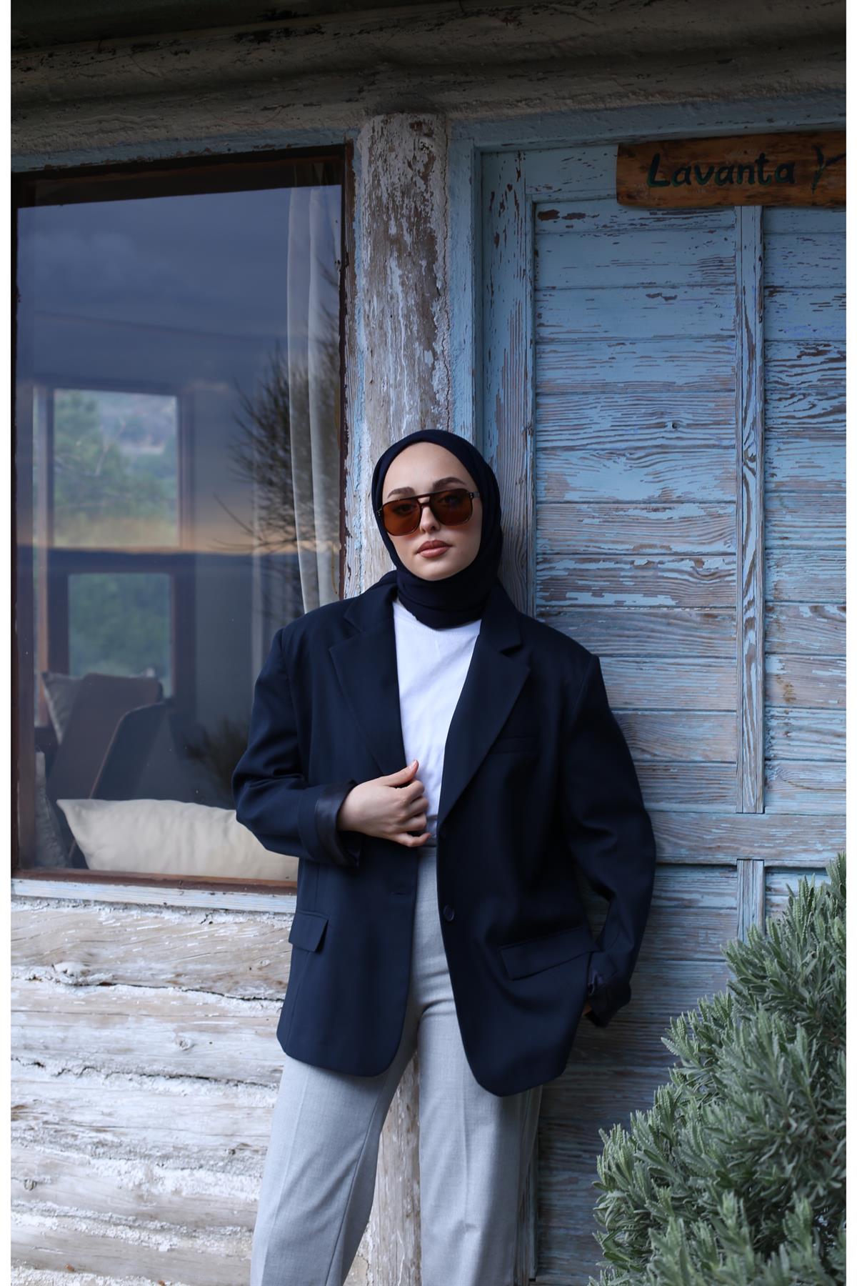 Oversize Kesim Blazer Ceket Lacivert