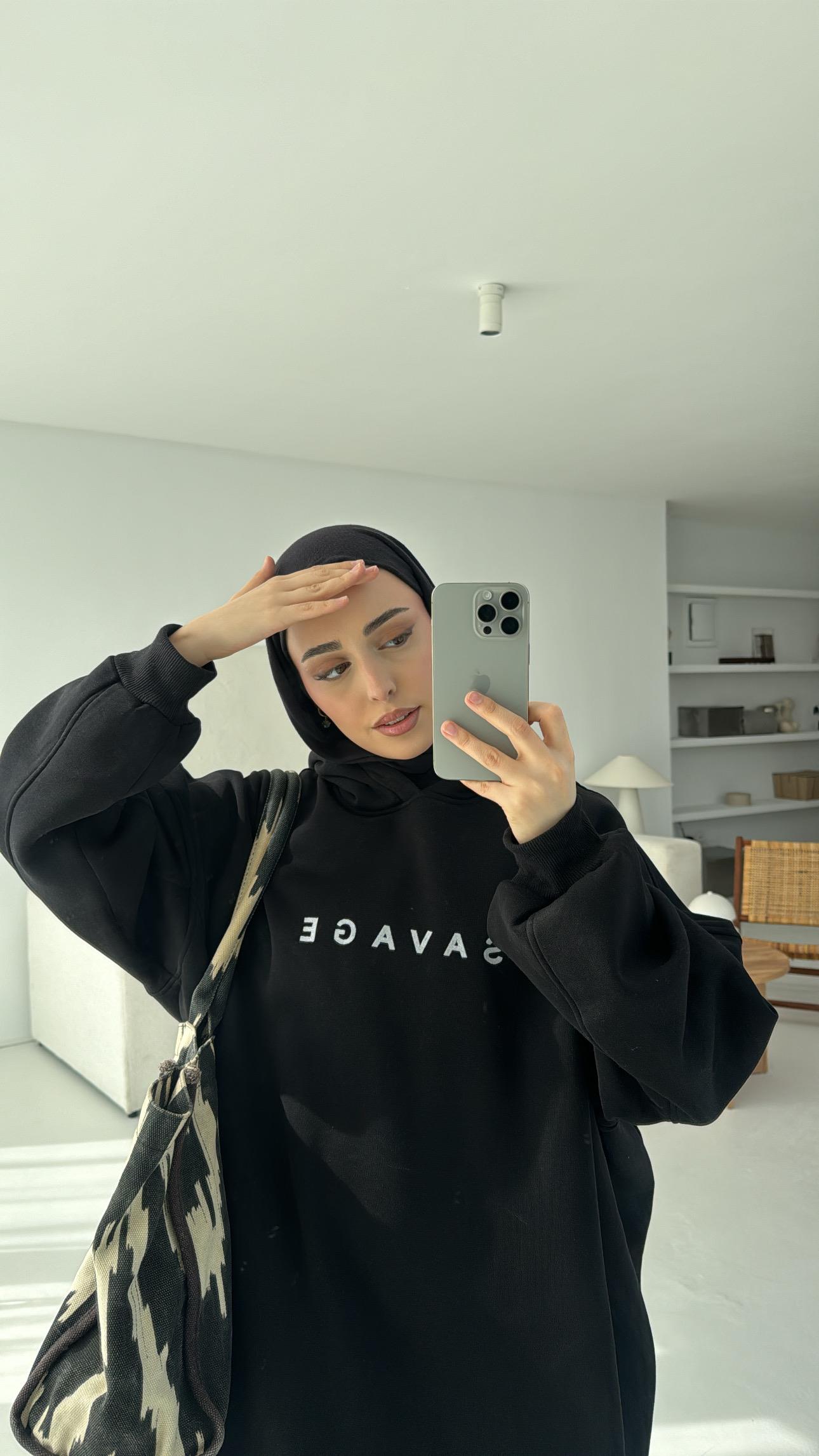 Savage Baskılı Swetshirt Siyah