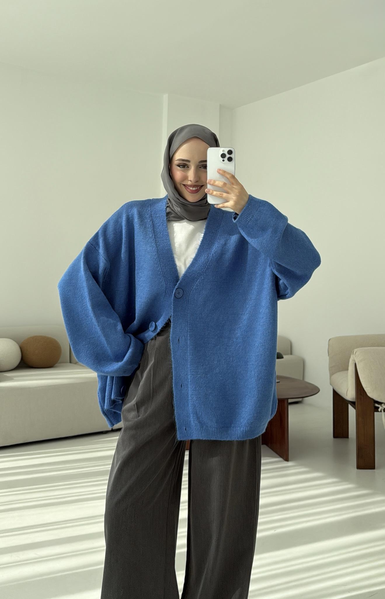 Oversize Yünlü Kazak Mavi