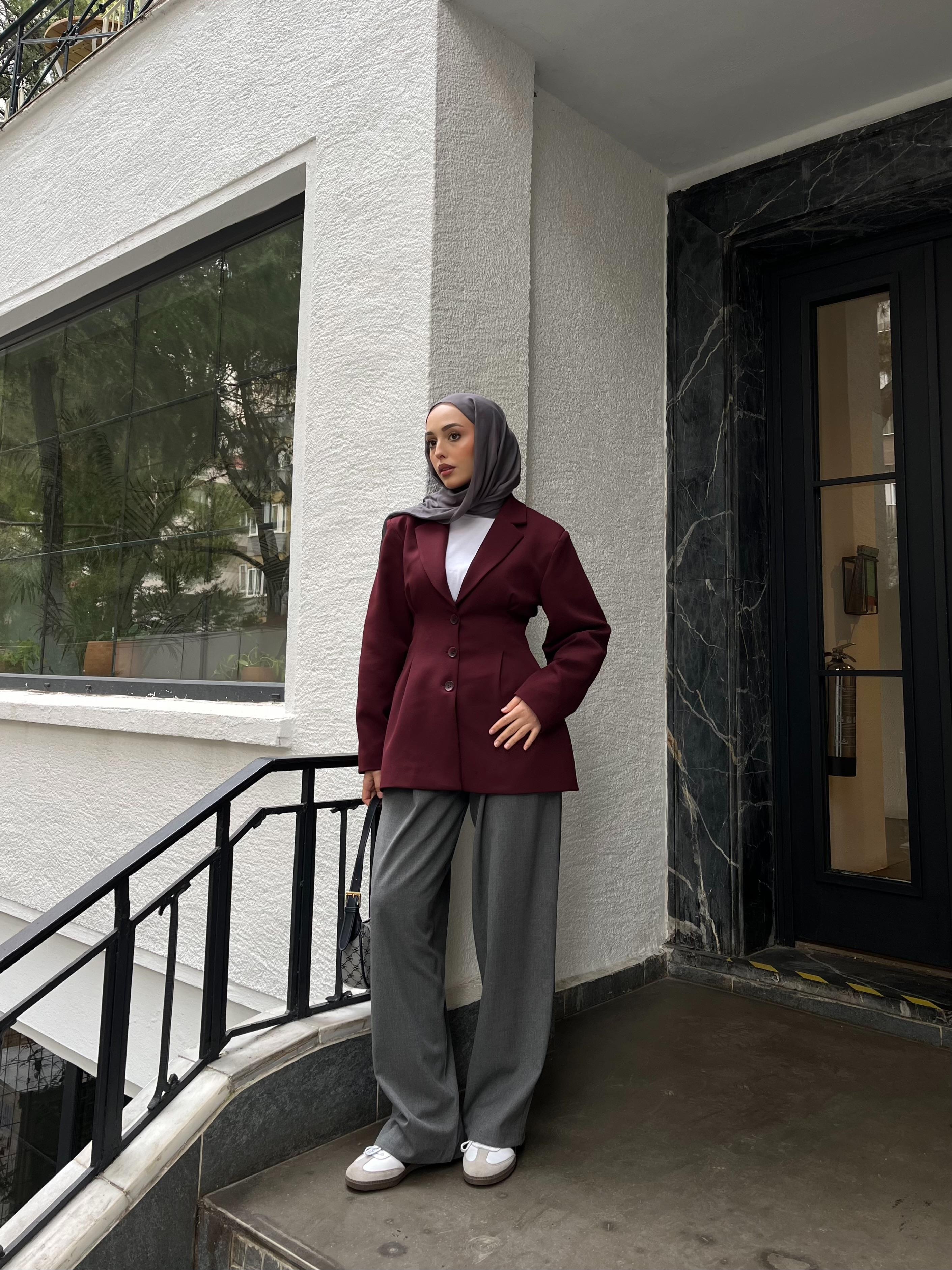 Belden Oturtmalı Tasarım Ceket Bordo