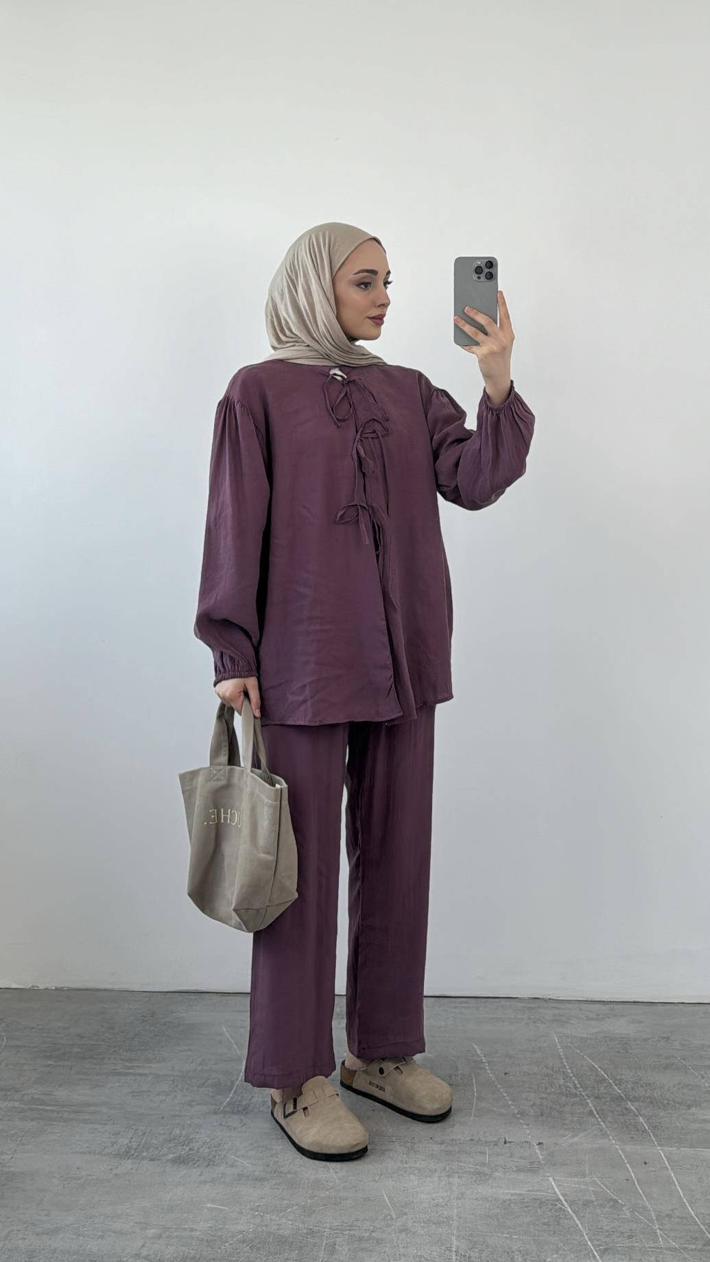 Tencel Önden Bağlamalı Kimonolu Takım  Gül