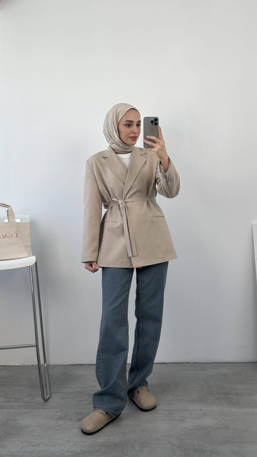 Bağlamalı Blazer Ceket Bej