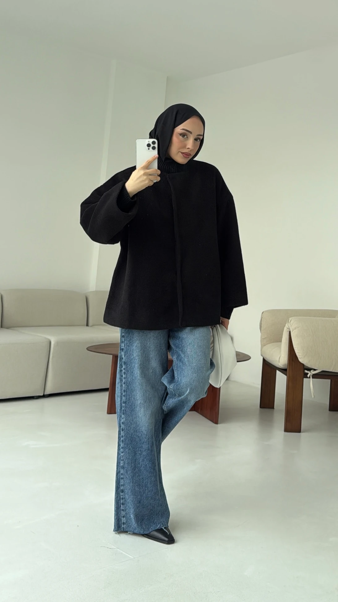 Gizli Düğmeli Kaban Siyah