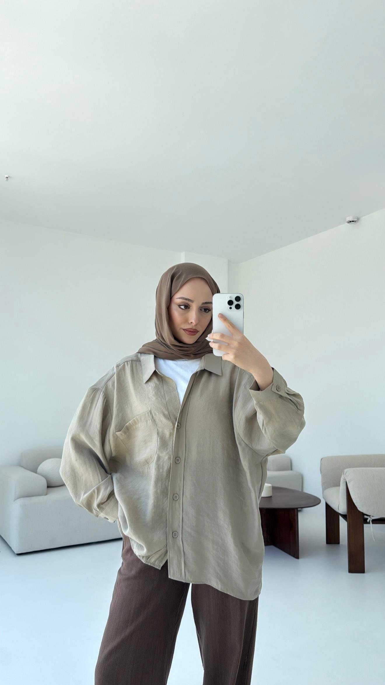 Düşük Omuz Oversize Gömlek Olive