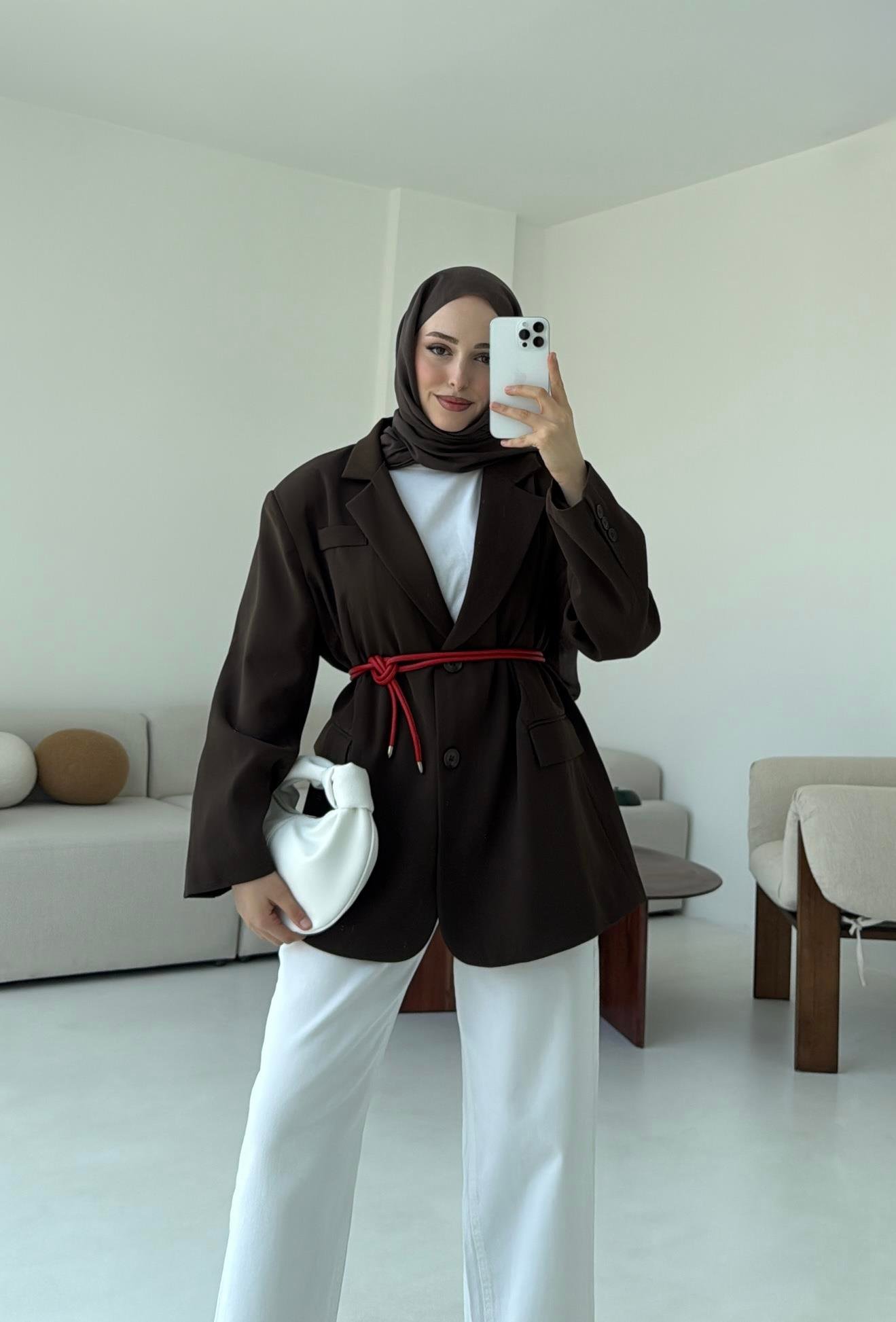 Çift Dügmeli Oversize Blazer Ceket Kahve