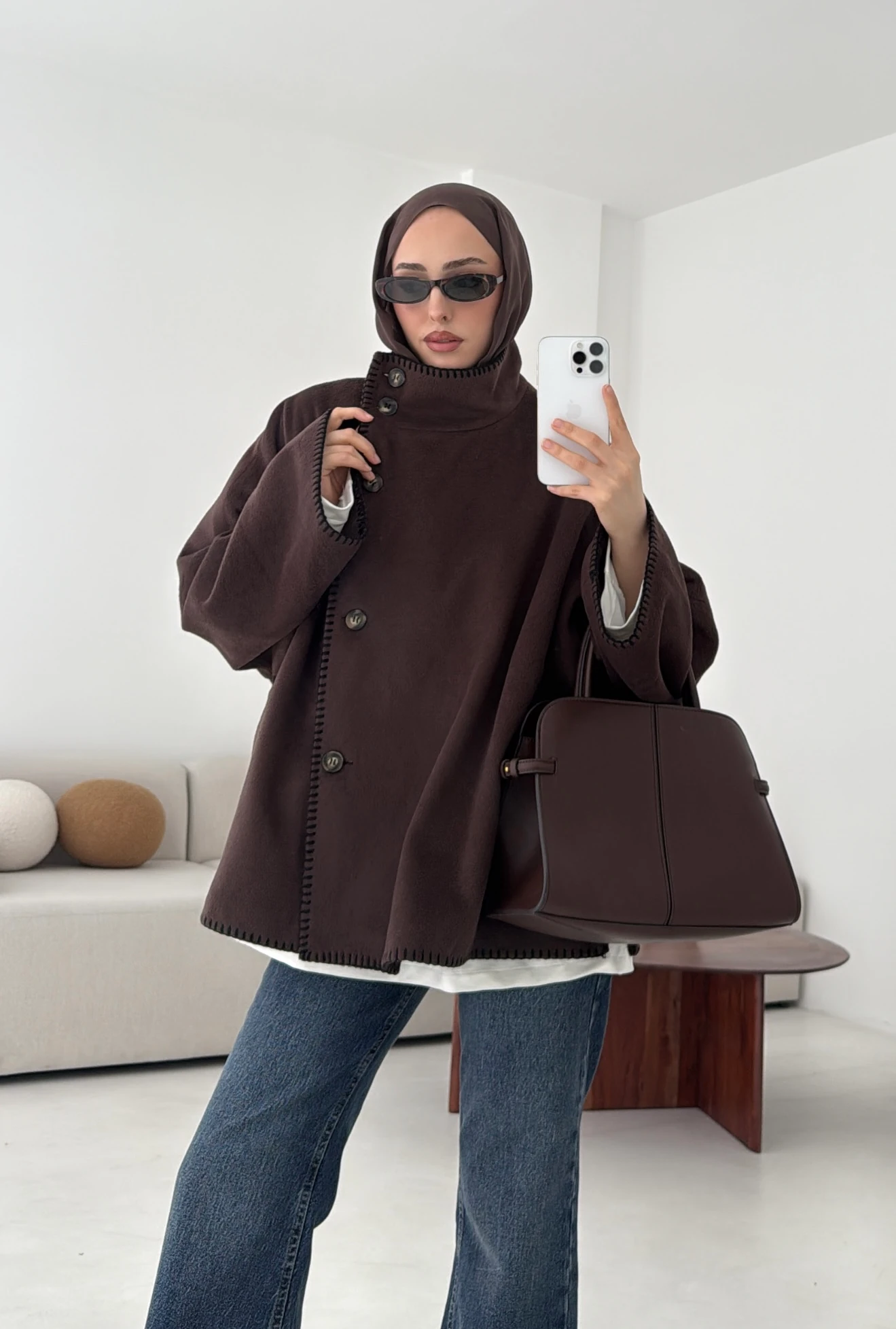 Nakış Detay Premium Kaban Kahve