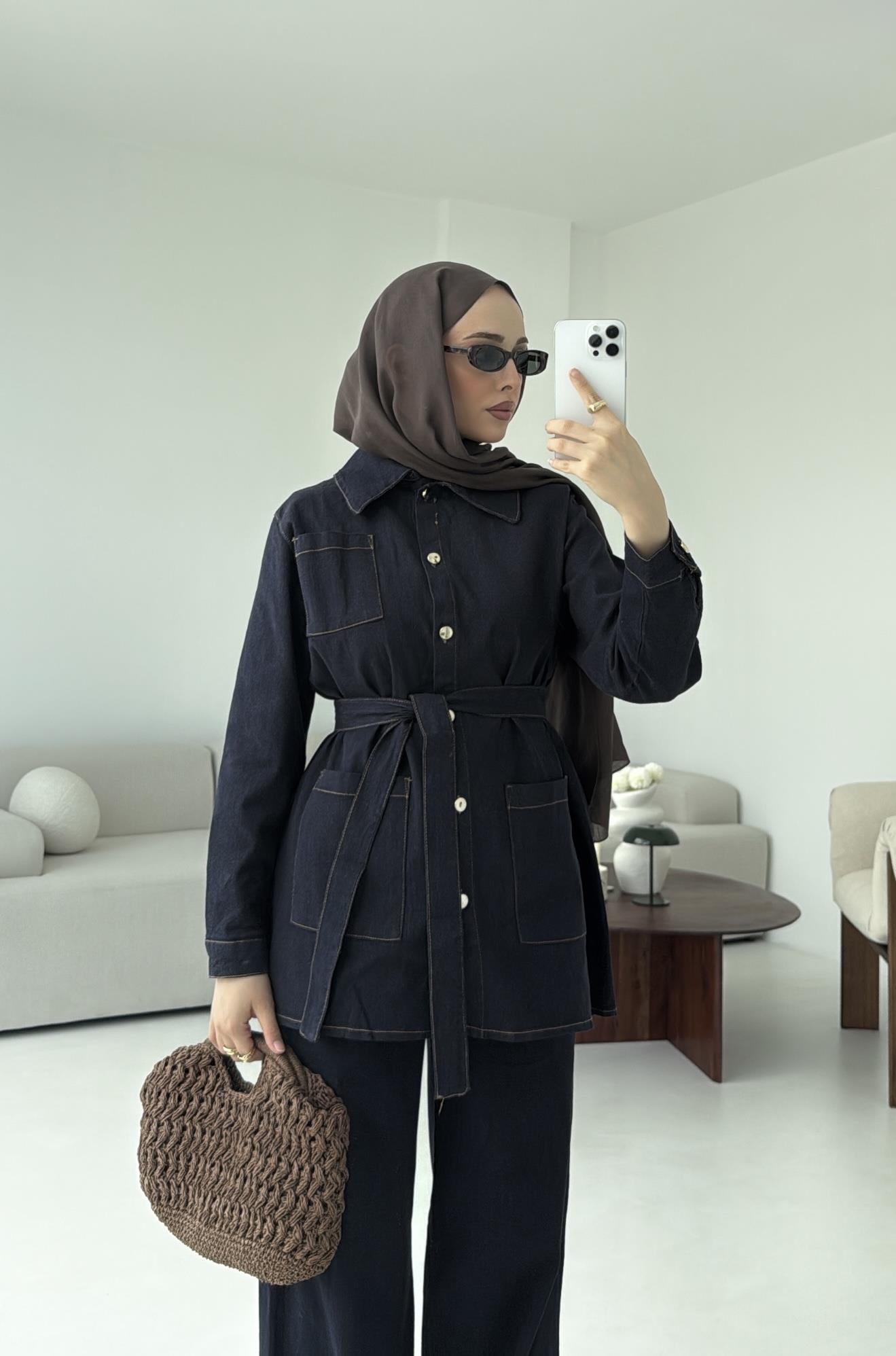 Likralı Denim Takım