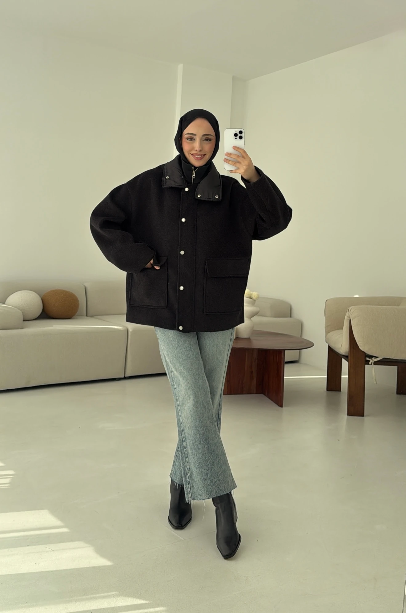 Klapalı Tasarım Kaban Kırçıllı Siyah