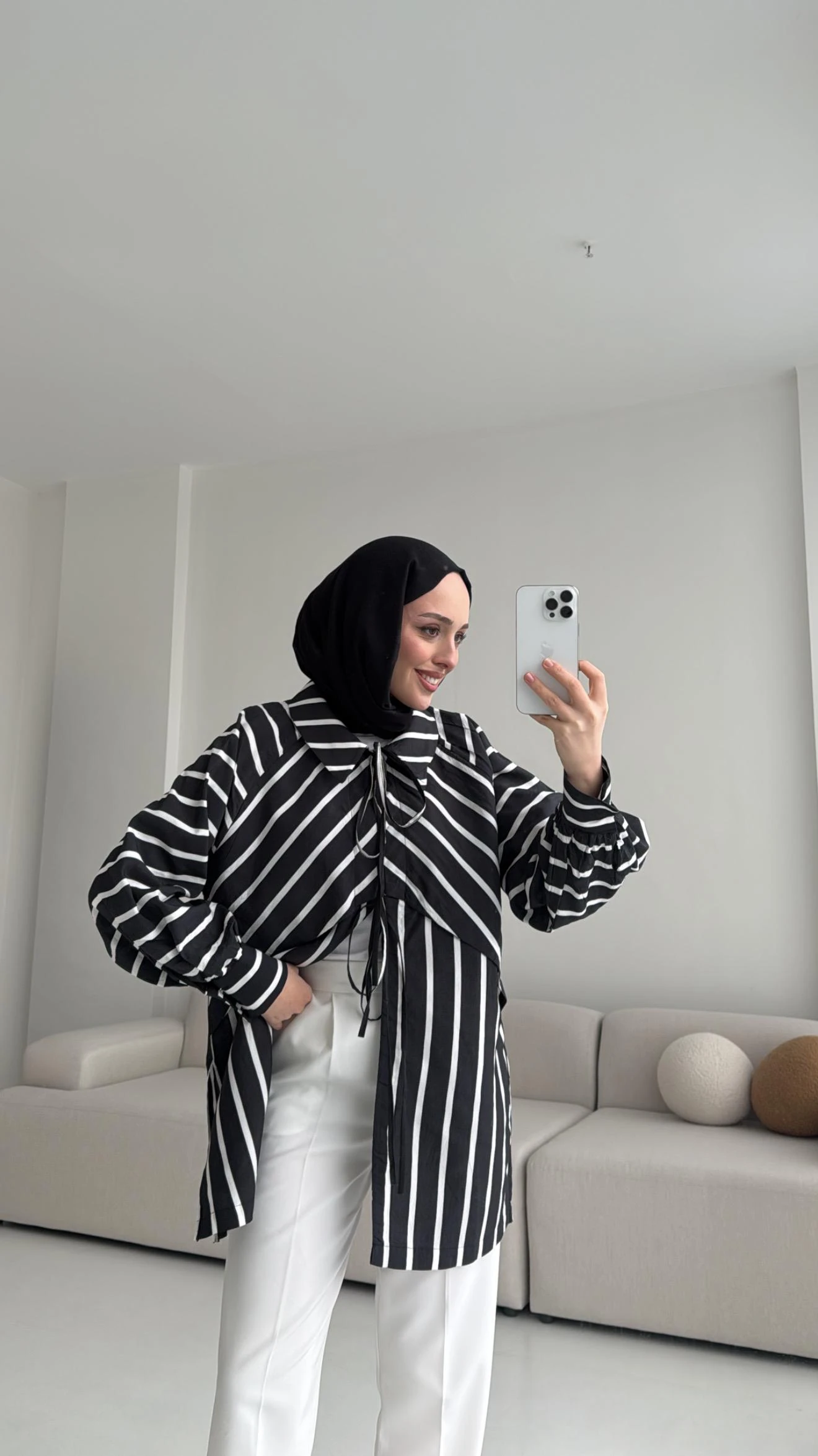 Çizgili Bağlamalı Kimono Siyah