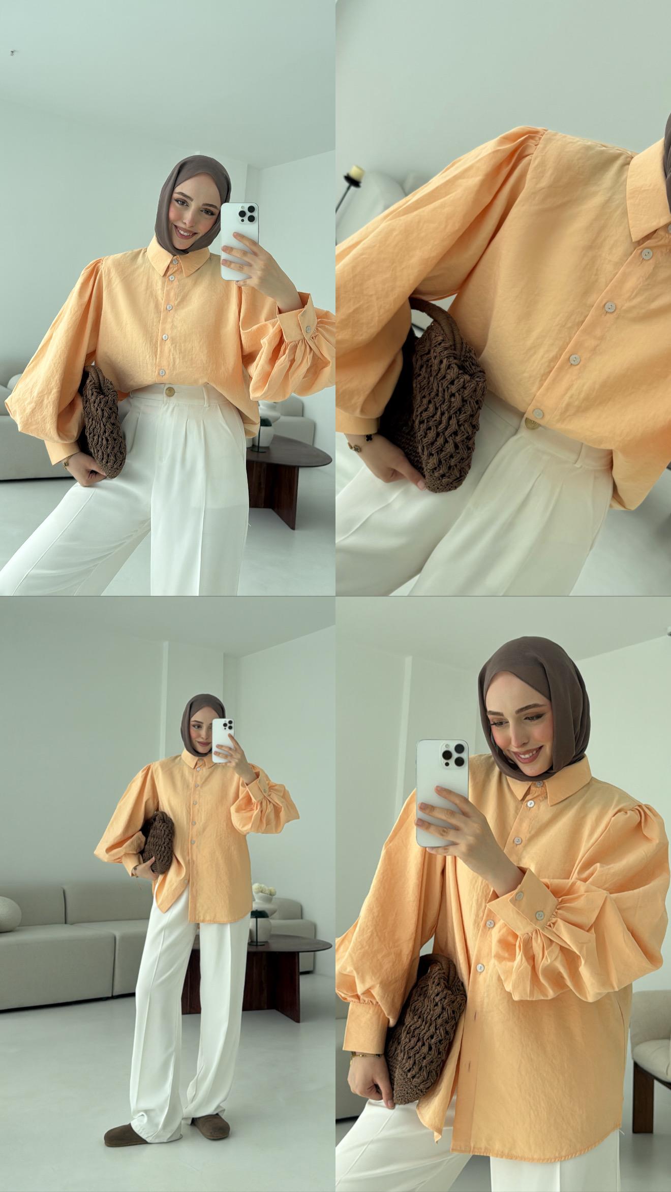 Cotton Balon Kol Gömlek Somon