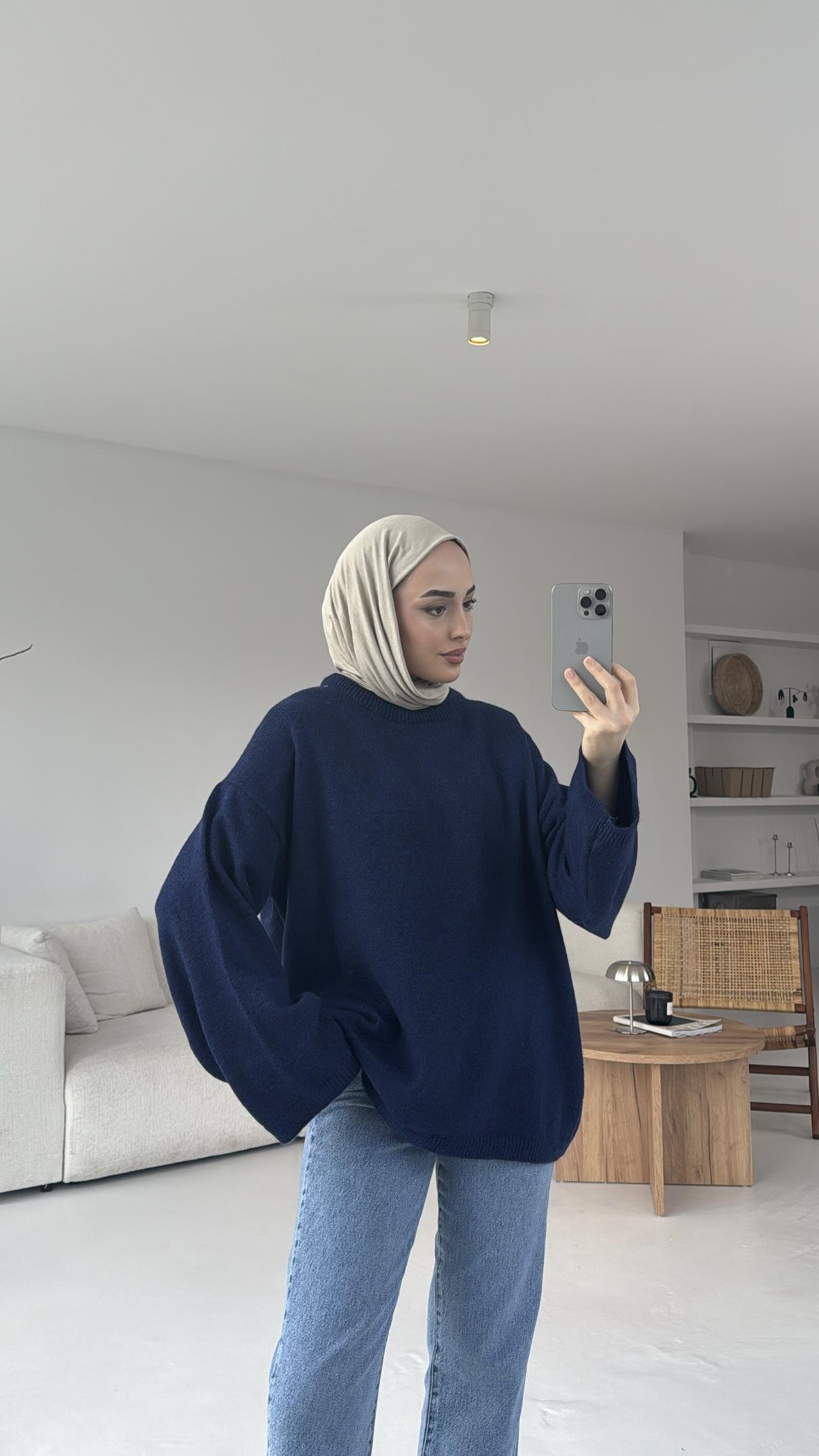 Geniş Kol Basıc Kazak Lacivert