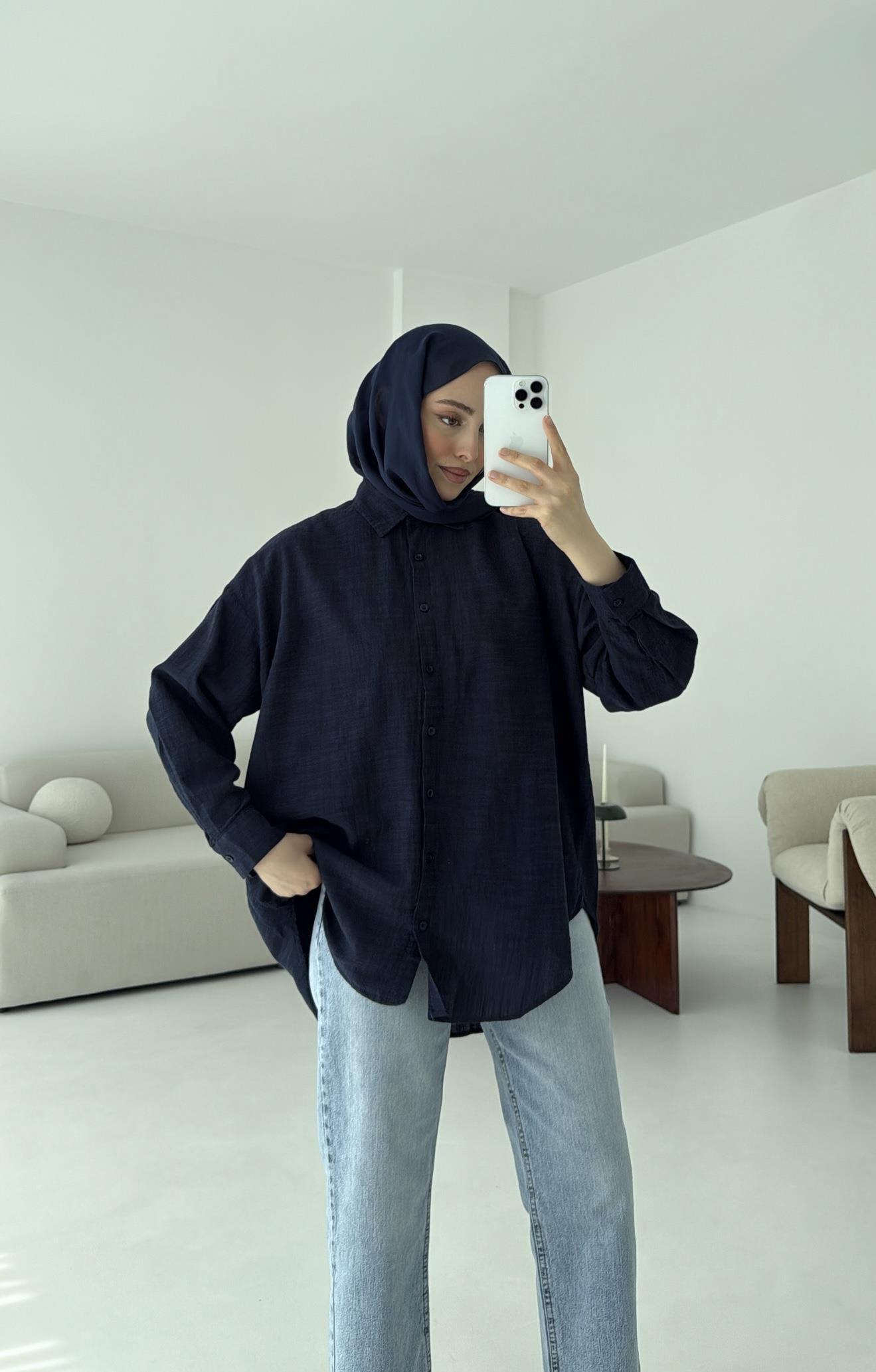 Lacivert Keten Gömlek