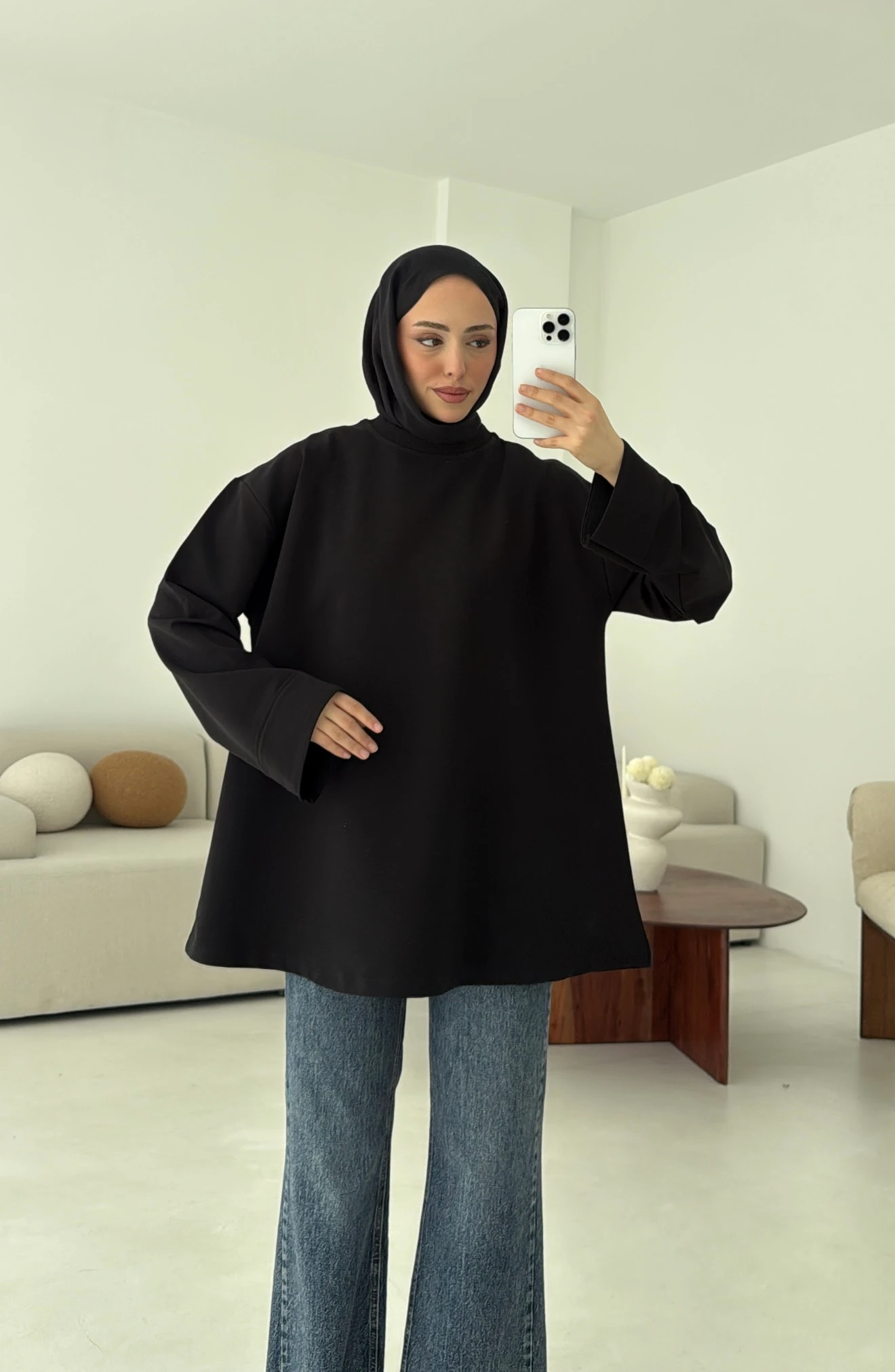 Dikiş Detay Basic Sweat Siyah