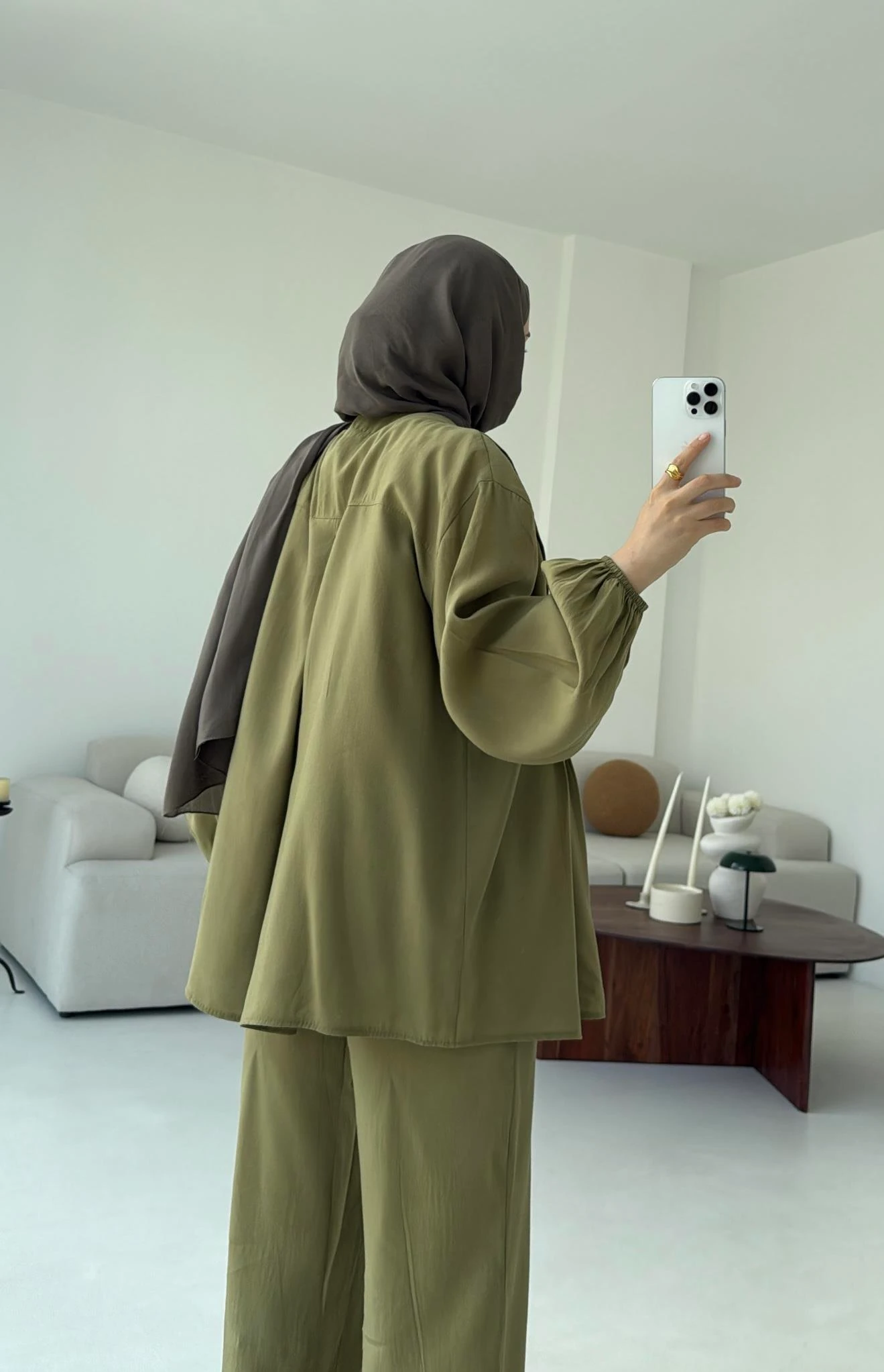 Gömlekli Nervürlü Takım Olive