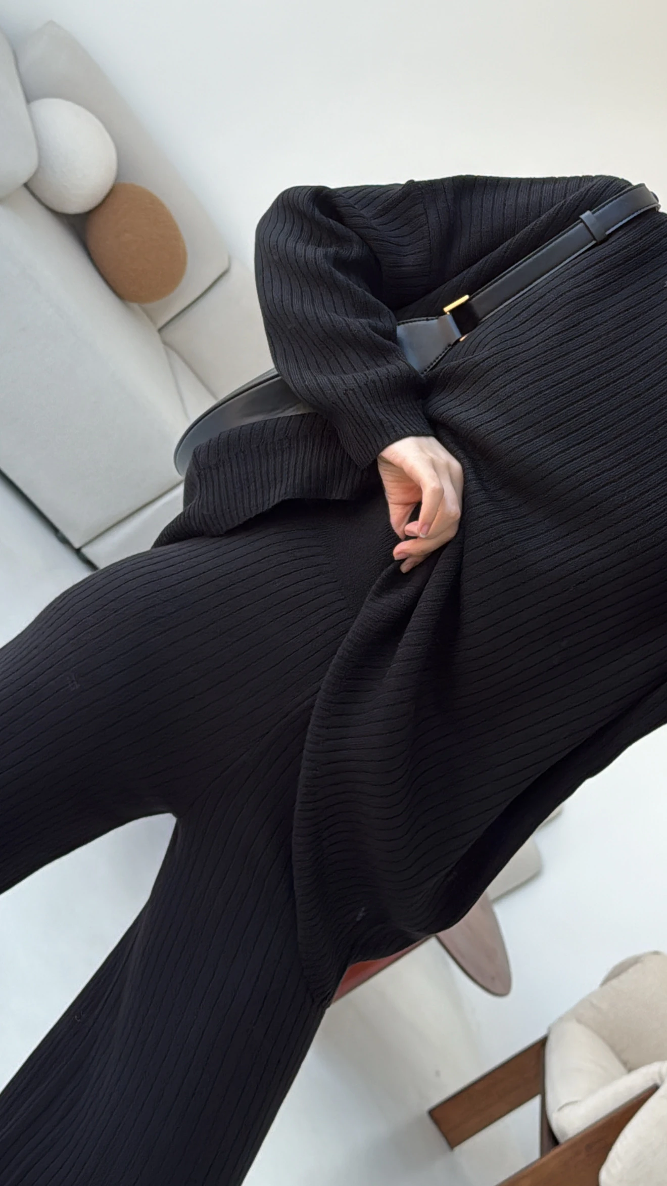 Bisiklet Yaka Triko Takım Siyah