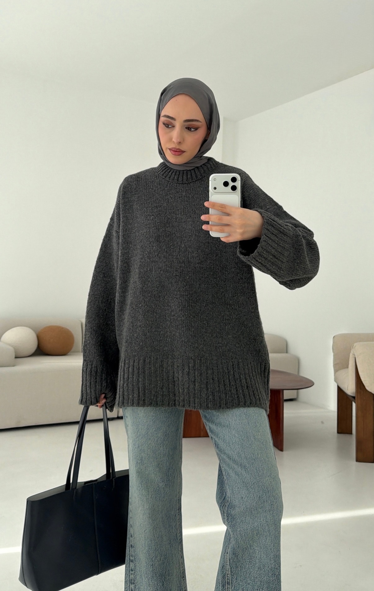 Oversize Soft Triko Kazak Antrasit