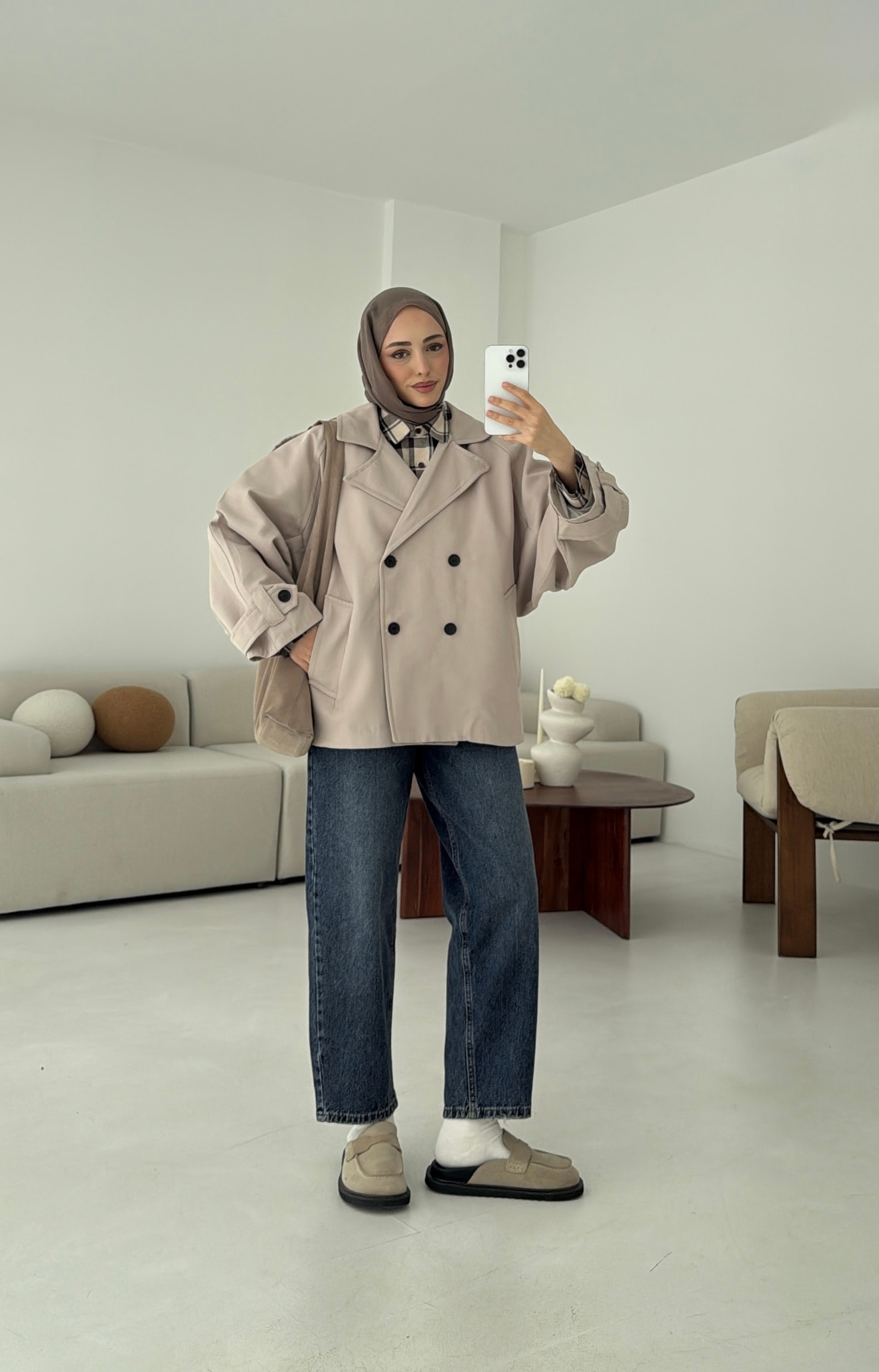 Geniş Kol Oversize Trençkot Taş
