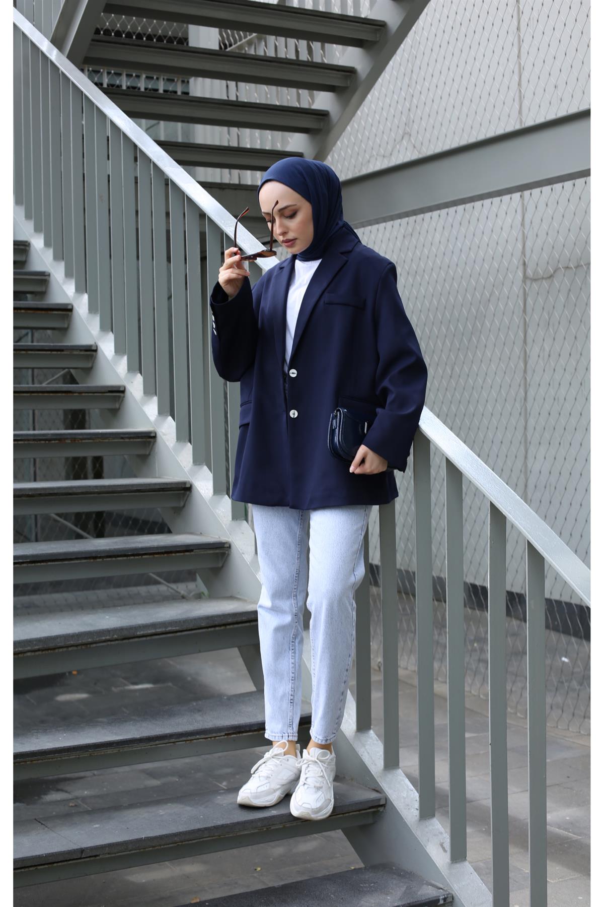 Lacivert Dadfit Oversize Blazer