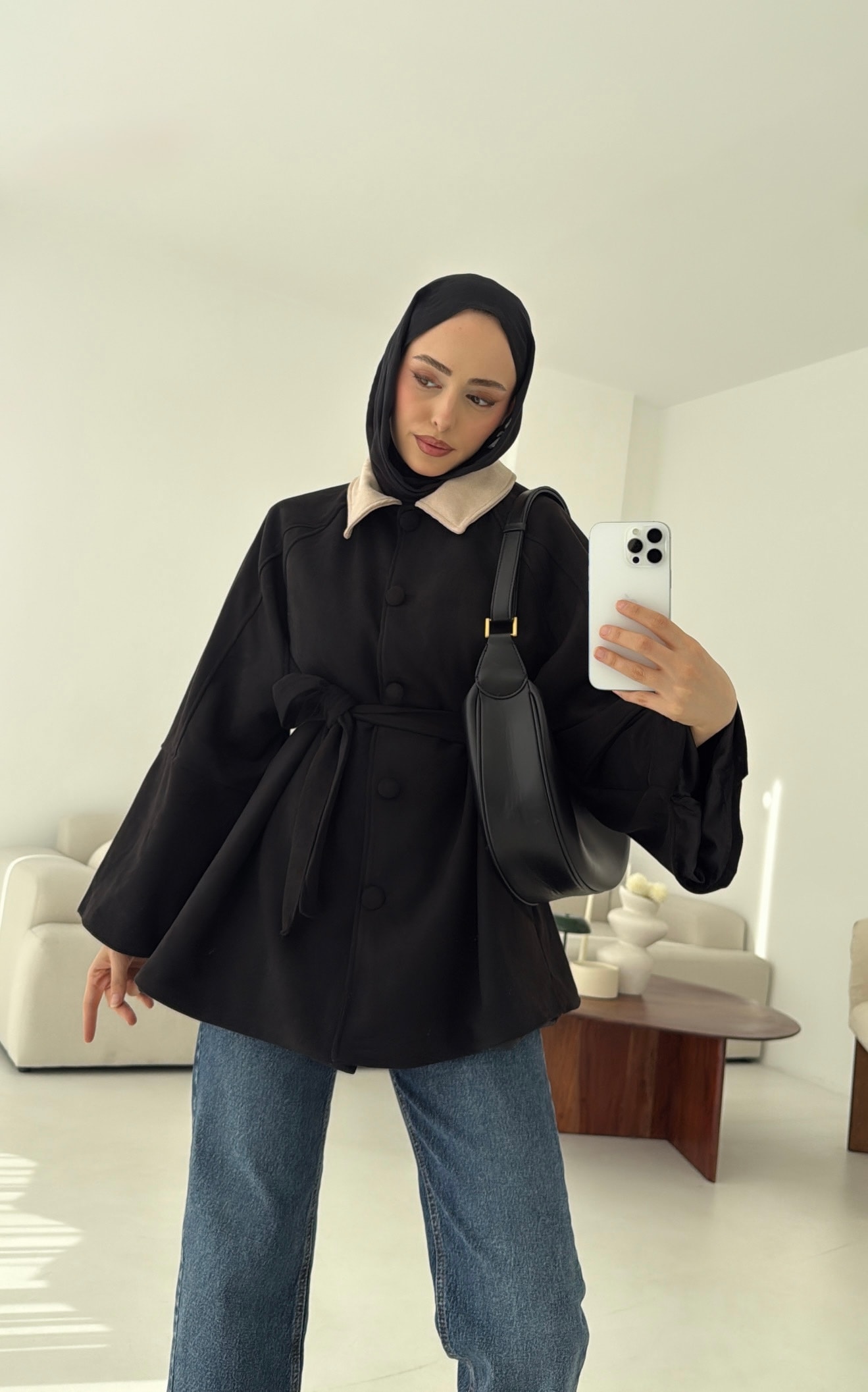 Nubuk Kontrast Yaka Ceket Siyah