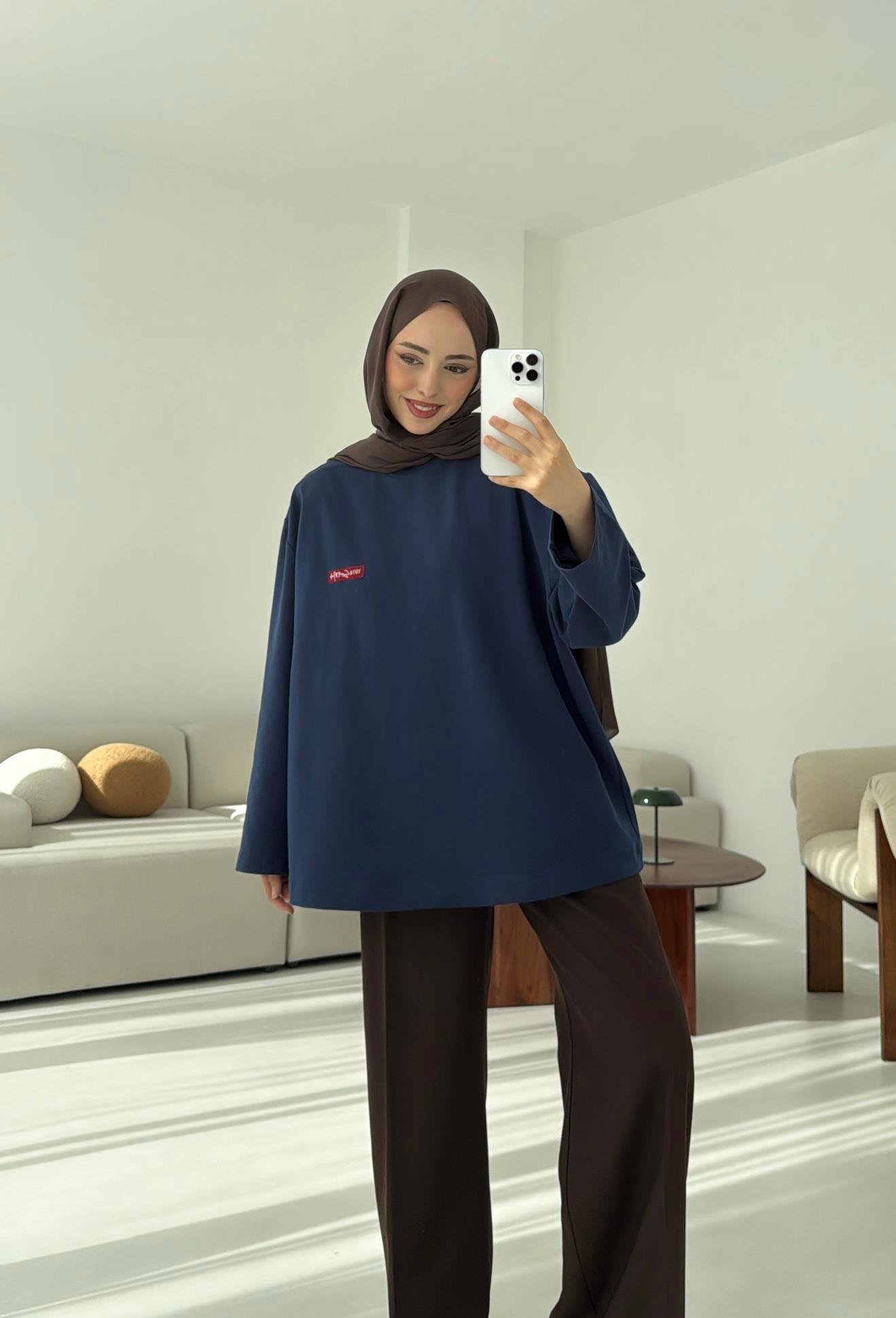 Etiket Baskılı Yazlık Sweatshirt  Lacivert