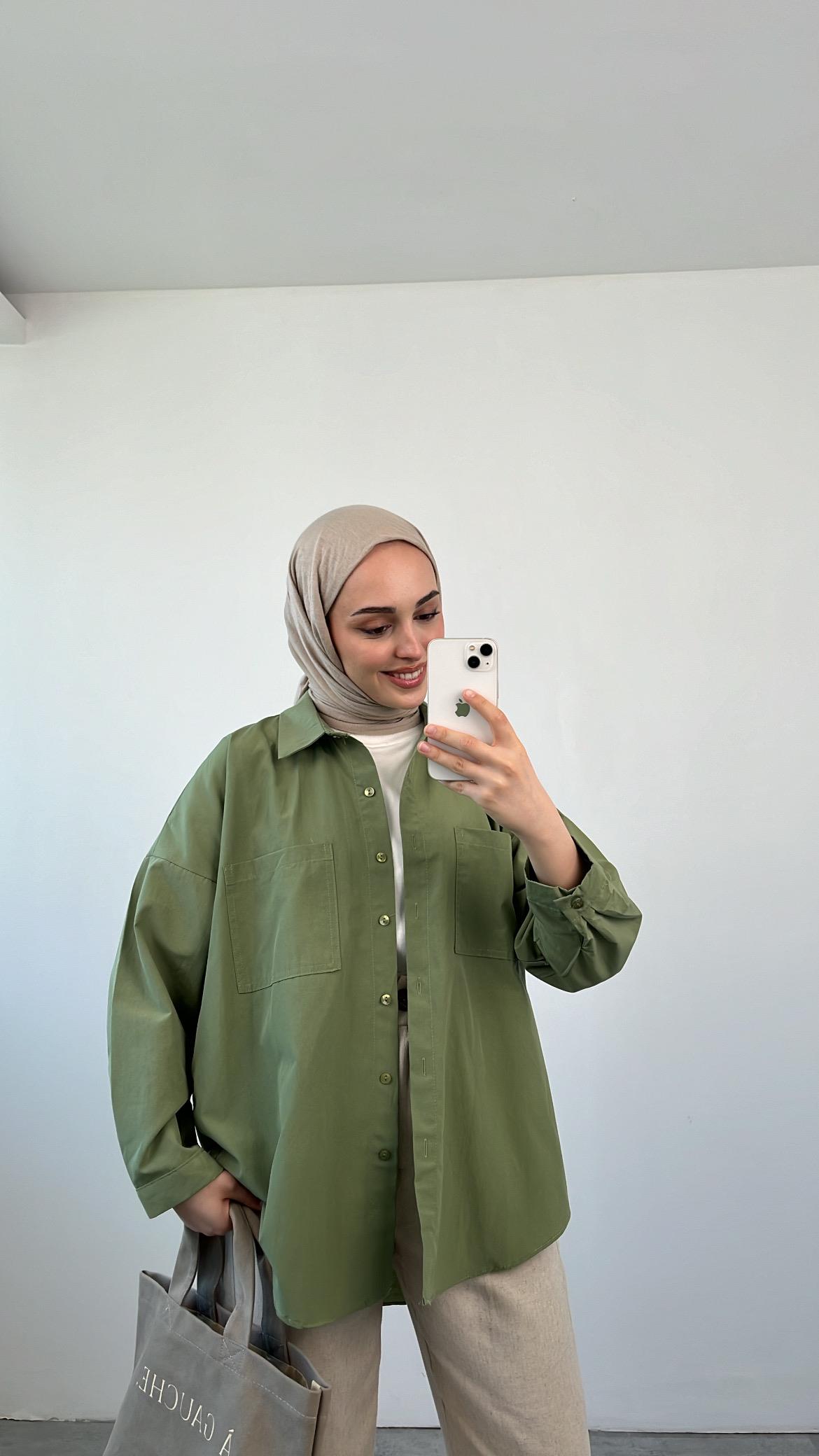 Poplin Çift Cep Gömlek Haki