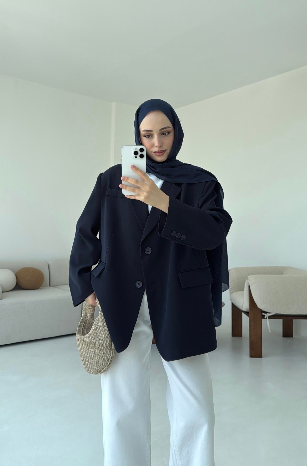 Çift Dügmeli Oversize Blazer Ceket Lacivert