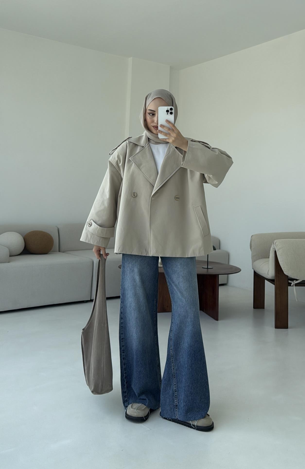 Vatkalı Kısa Trençkot Taş