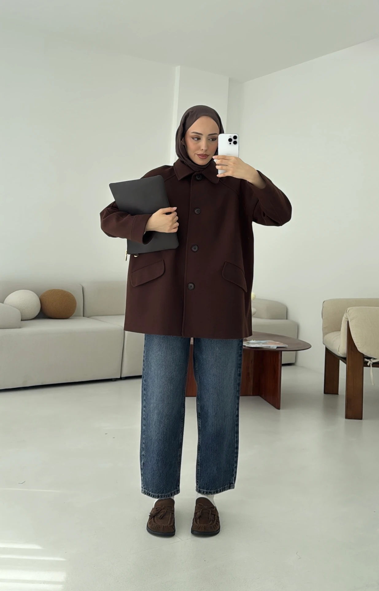 Ön Düğmeli Kaban Kahve