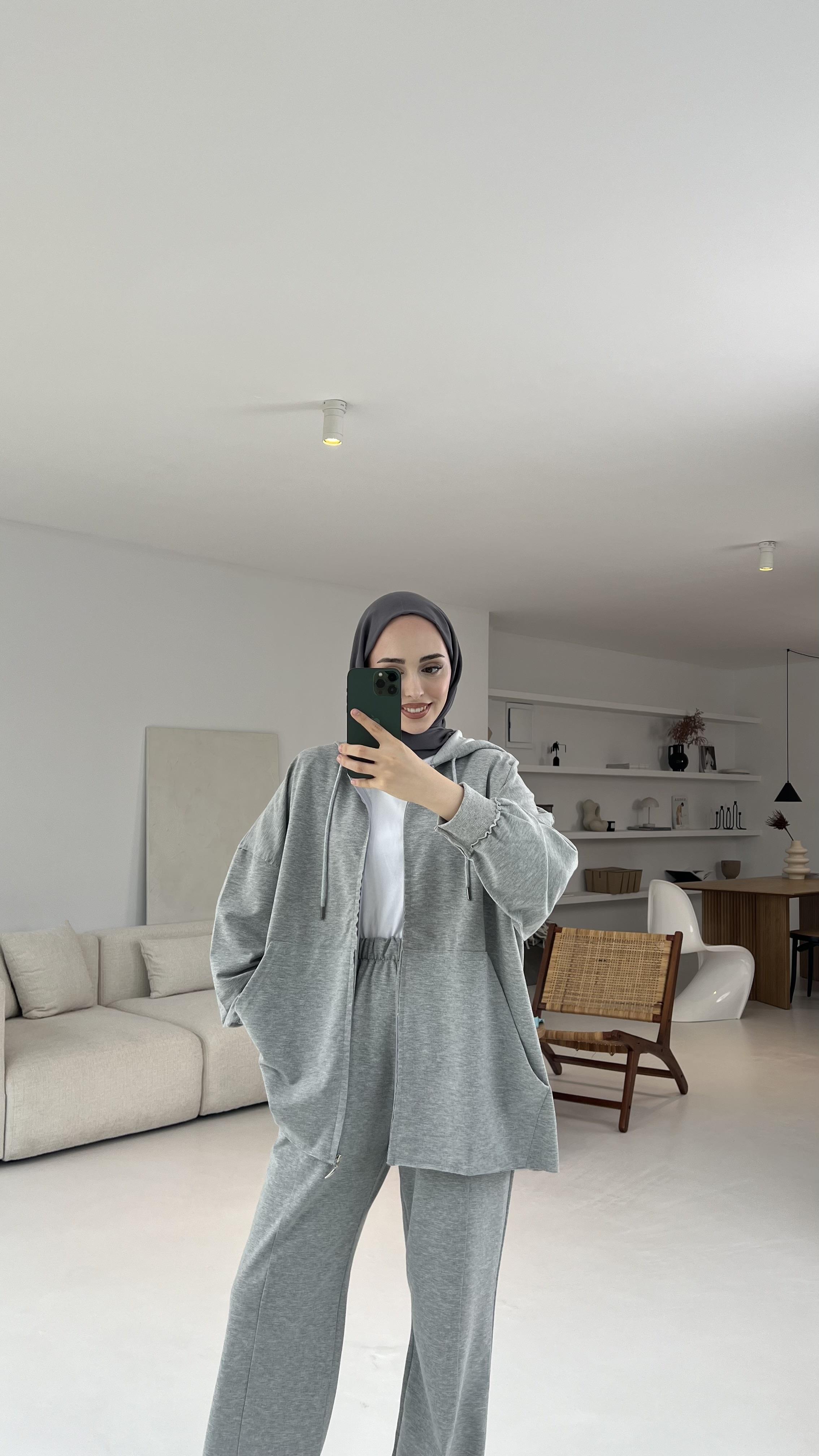 Fermuarlı Dikişsiz Takım Gri