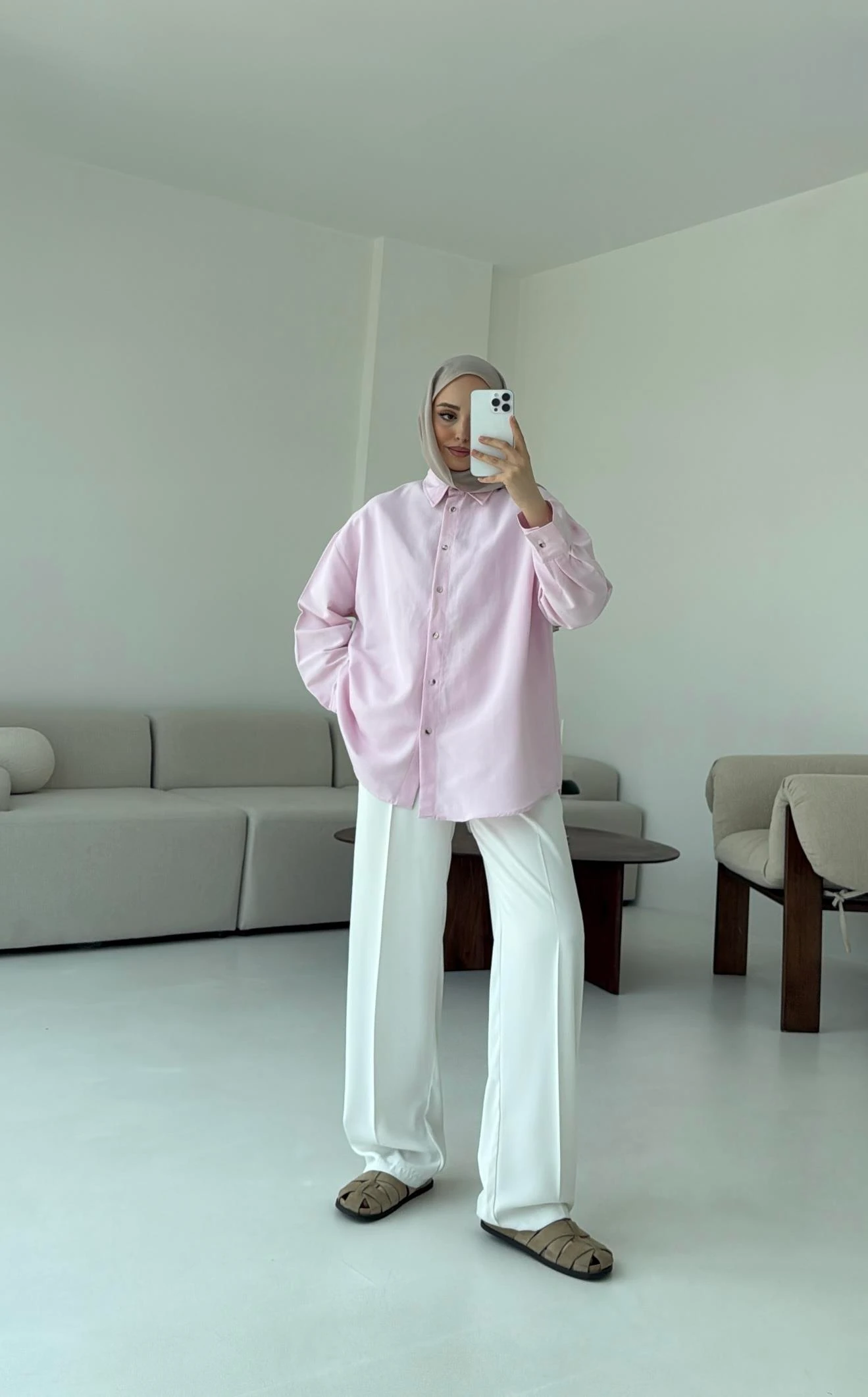 Basic Oversize  Keten Gömlek Pembe