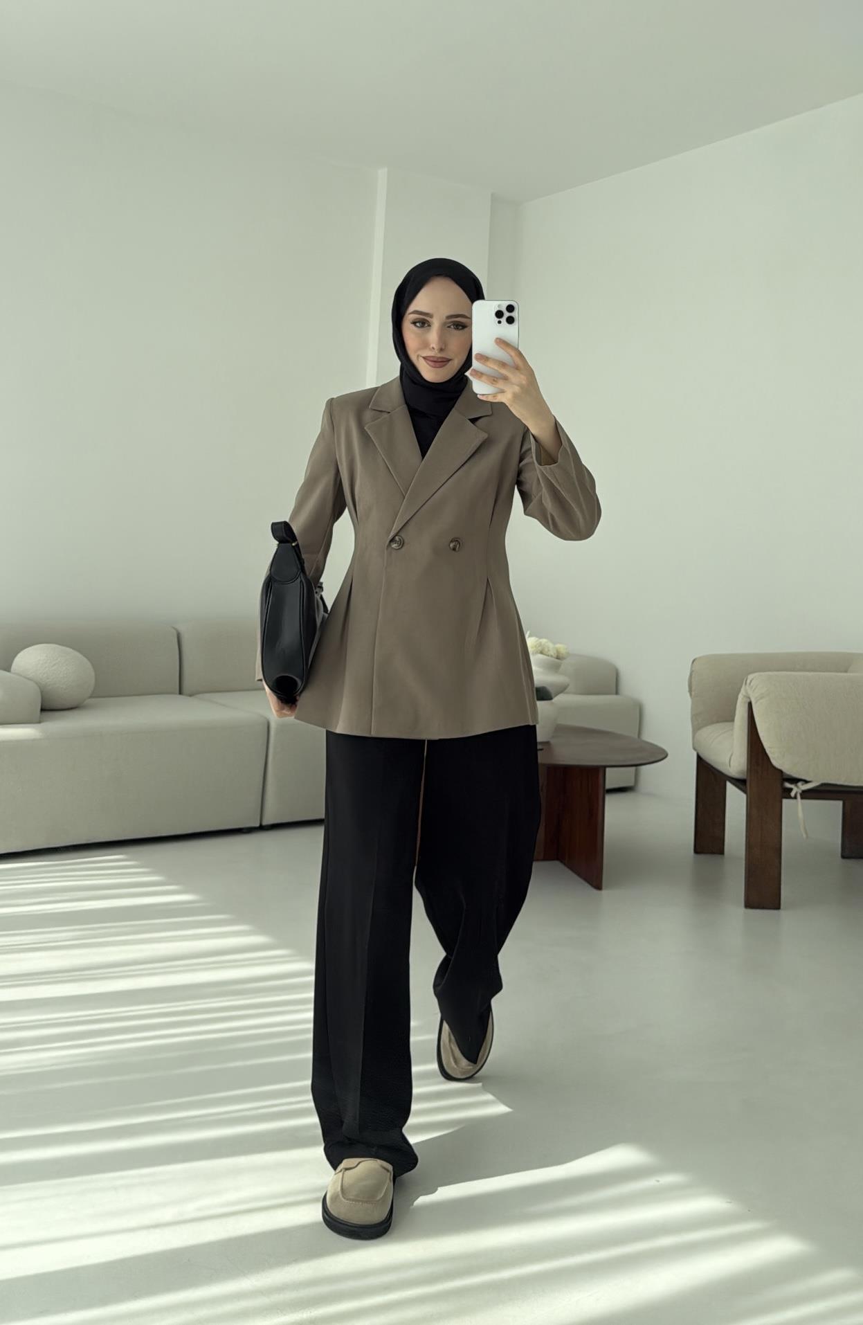 Pile Detay Blazer Ceket Vizon