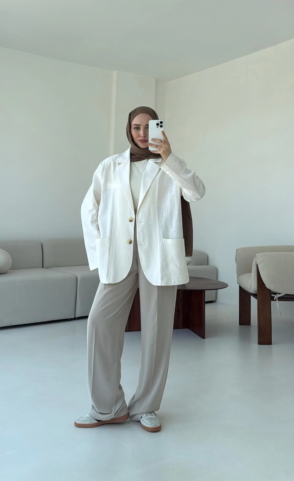 Keten Cepli Ceket Beyaz