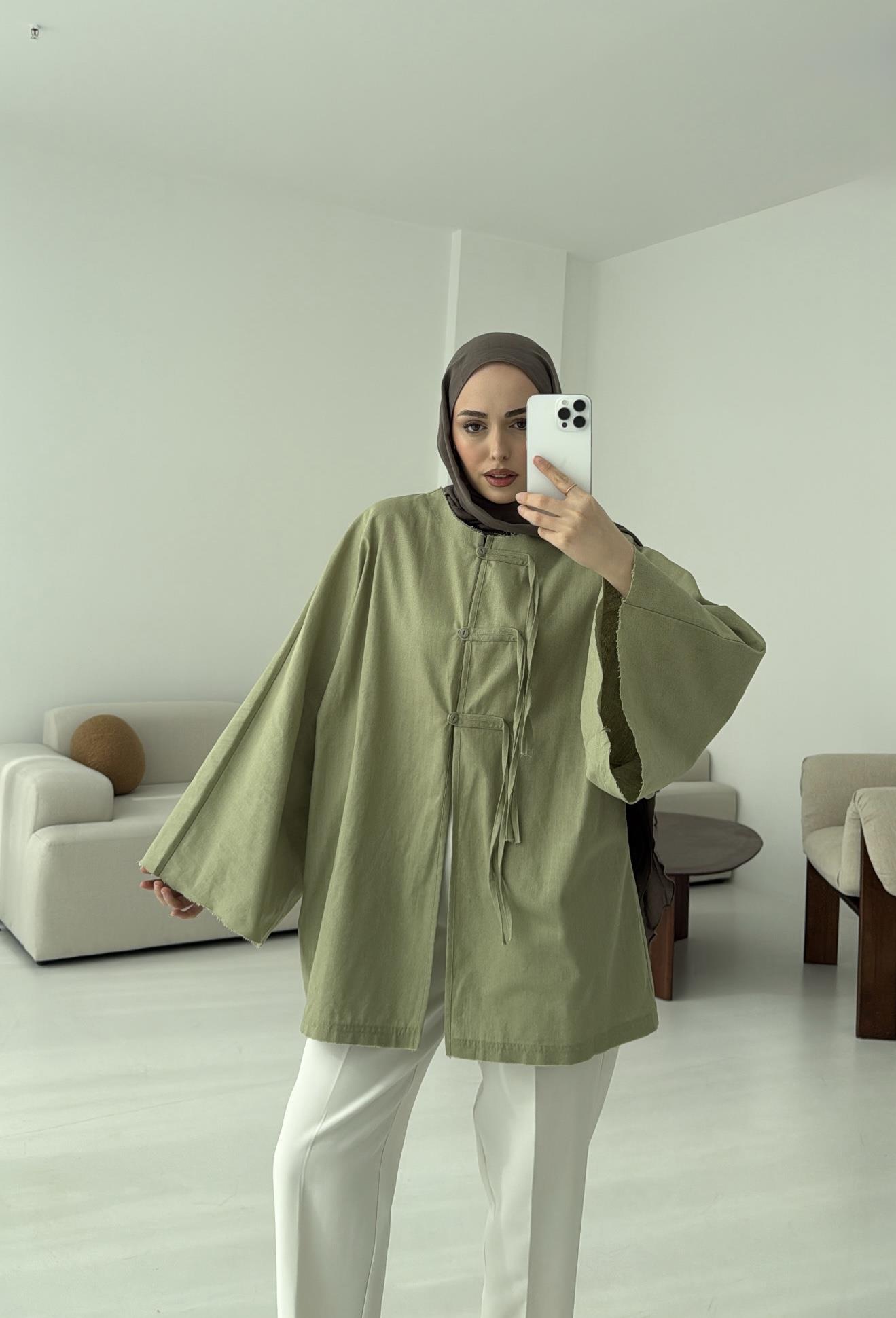 Geniş Kol Kimono Acık Yeşil
