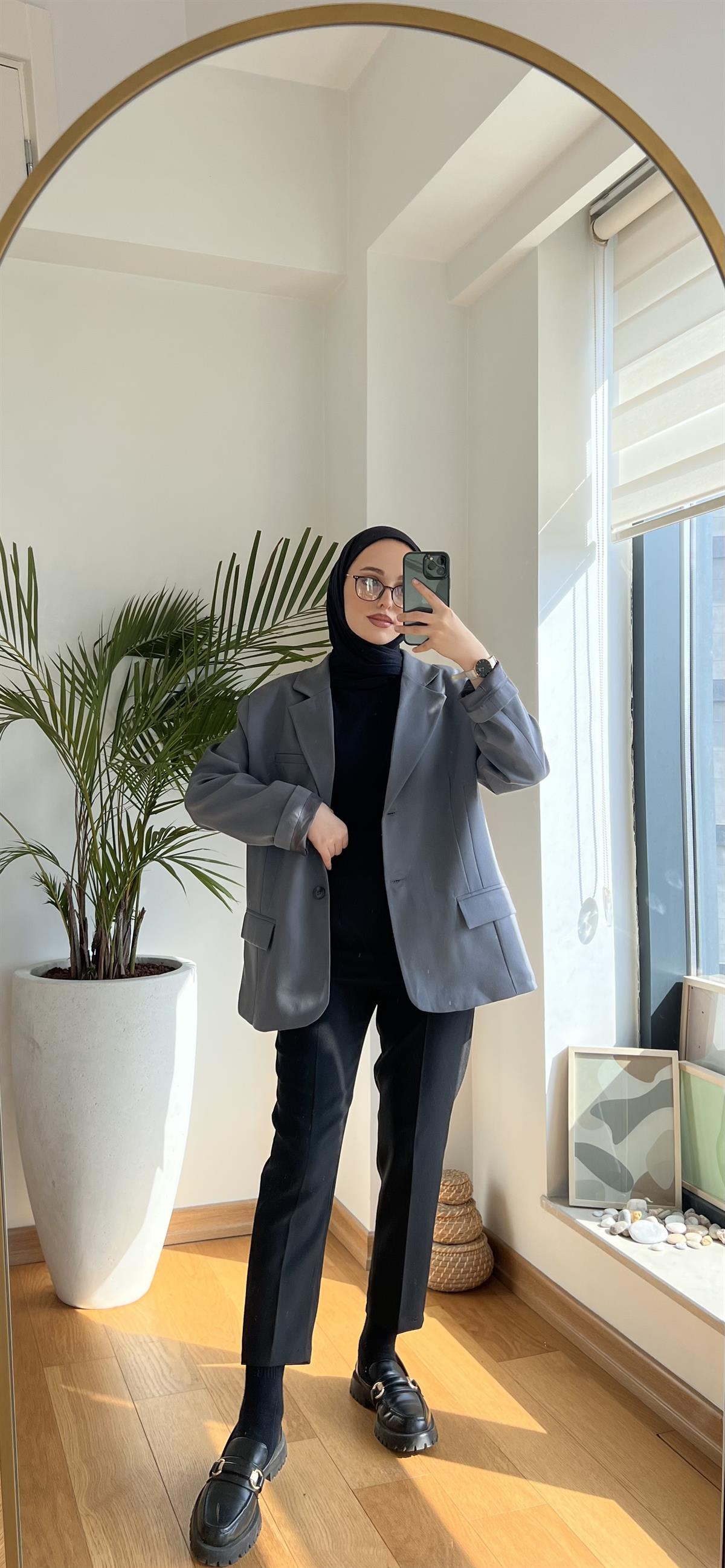 Oversize Kesim Blazer Ceket Antrasit