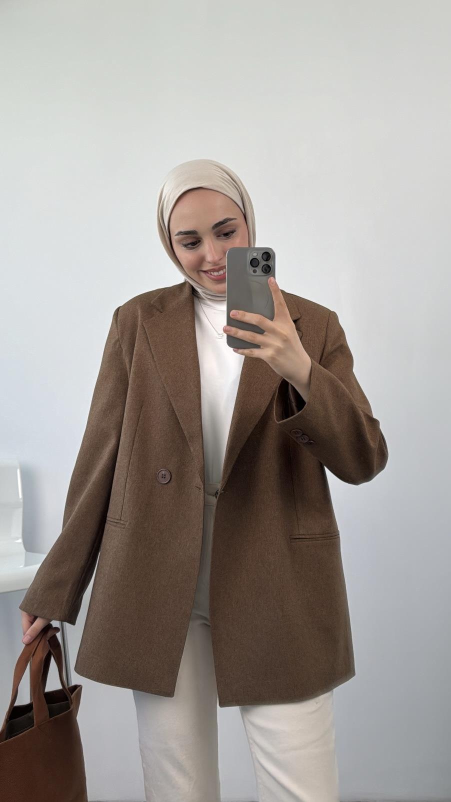Bağlamalı Blazer Ceket Kahve