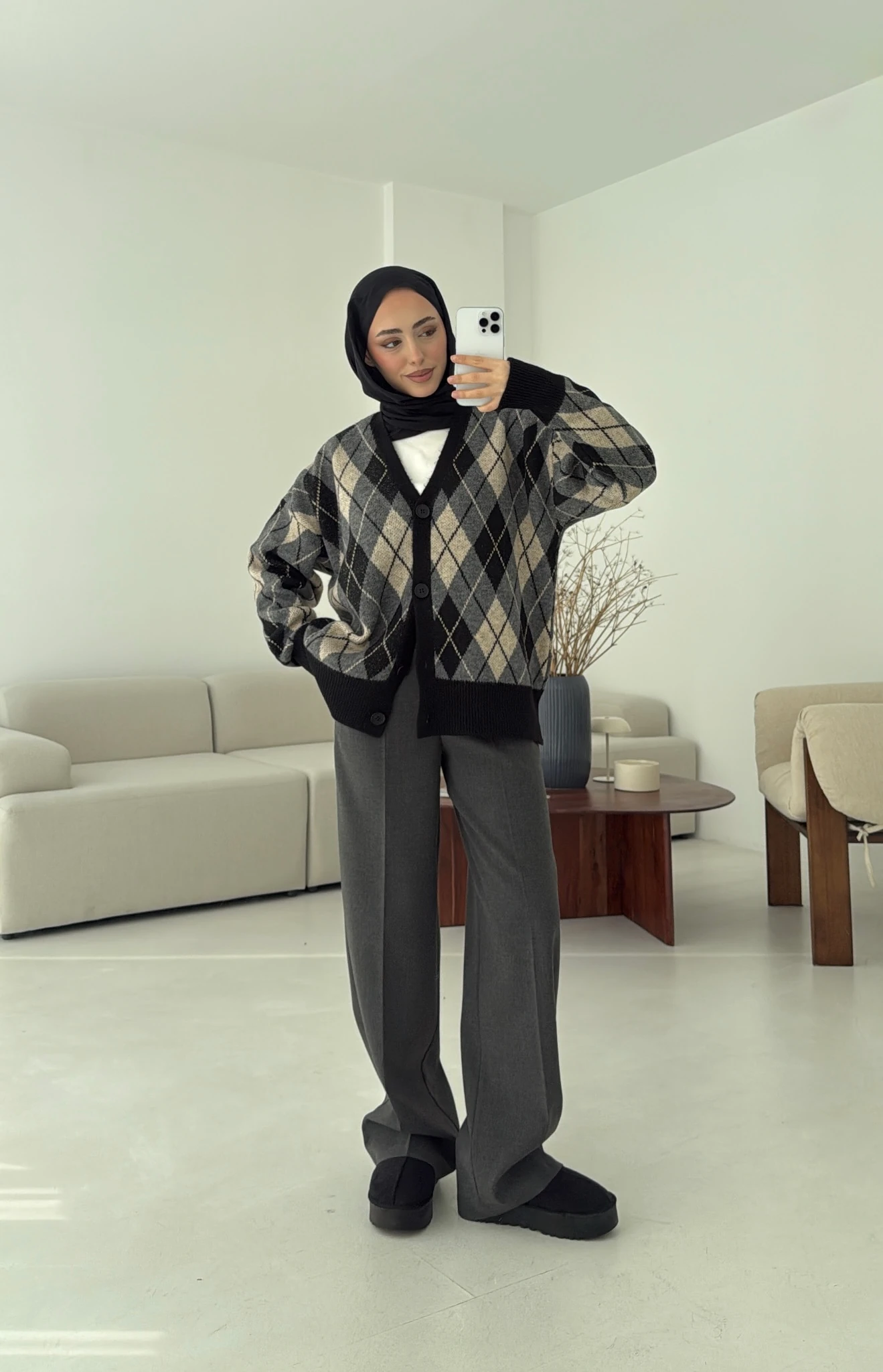 Baklava Jakarlı Hırka Siyah