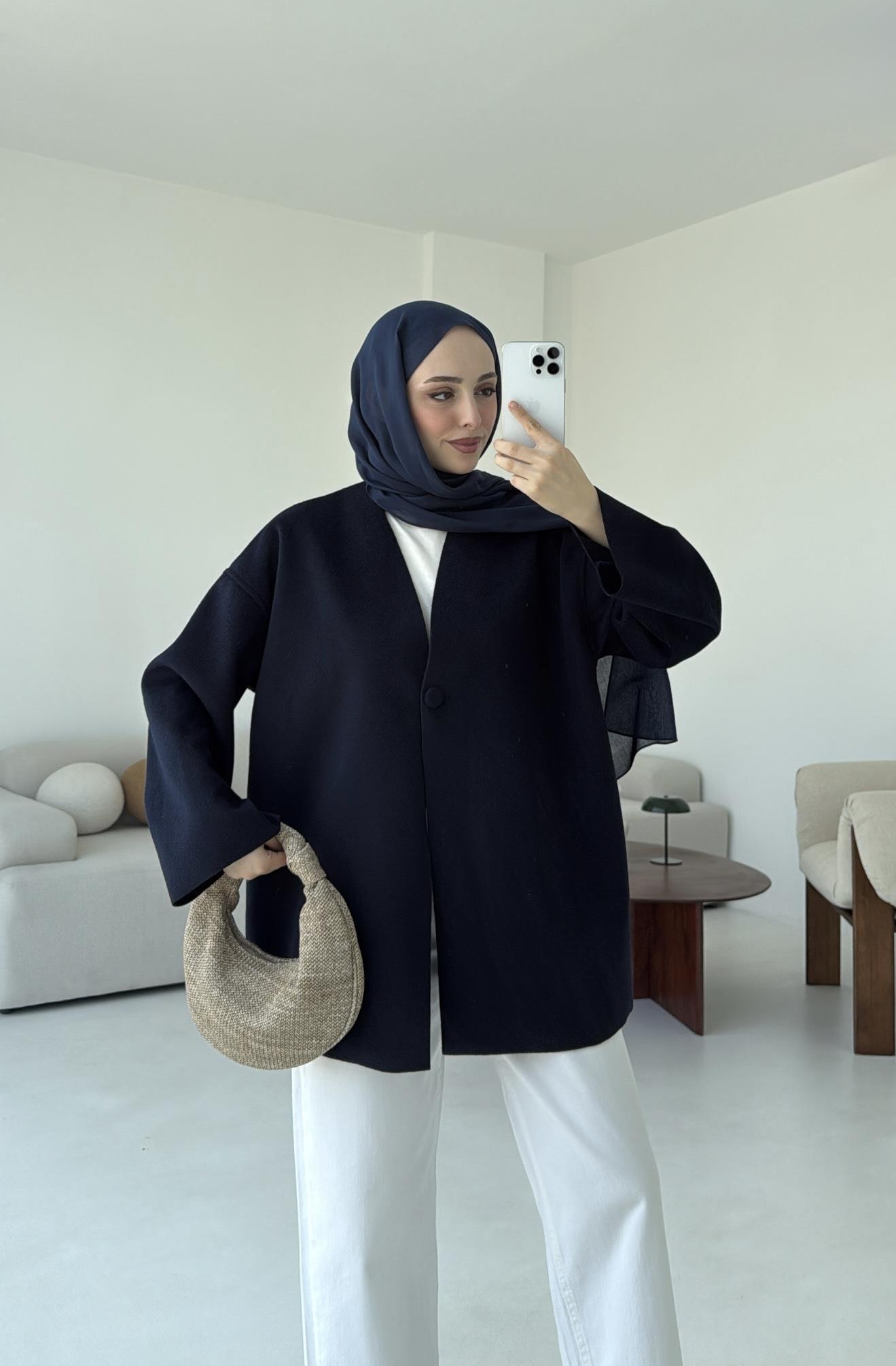 Hafif Tek Dügmeli Kaşe Ceket Lacivert