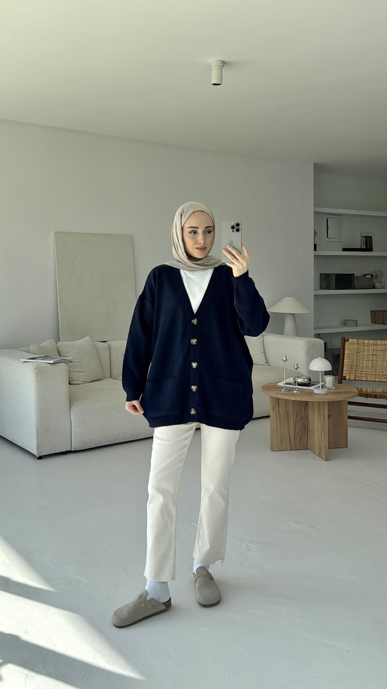 Cepli Triko Hırka Lacivert