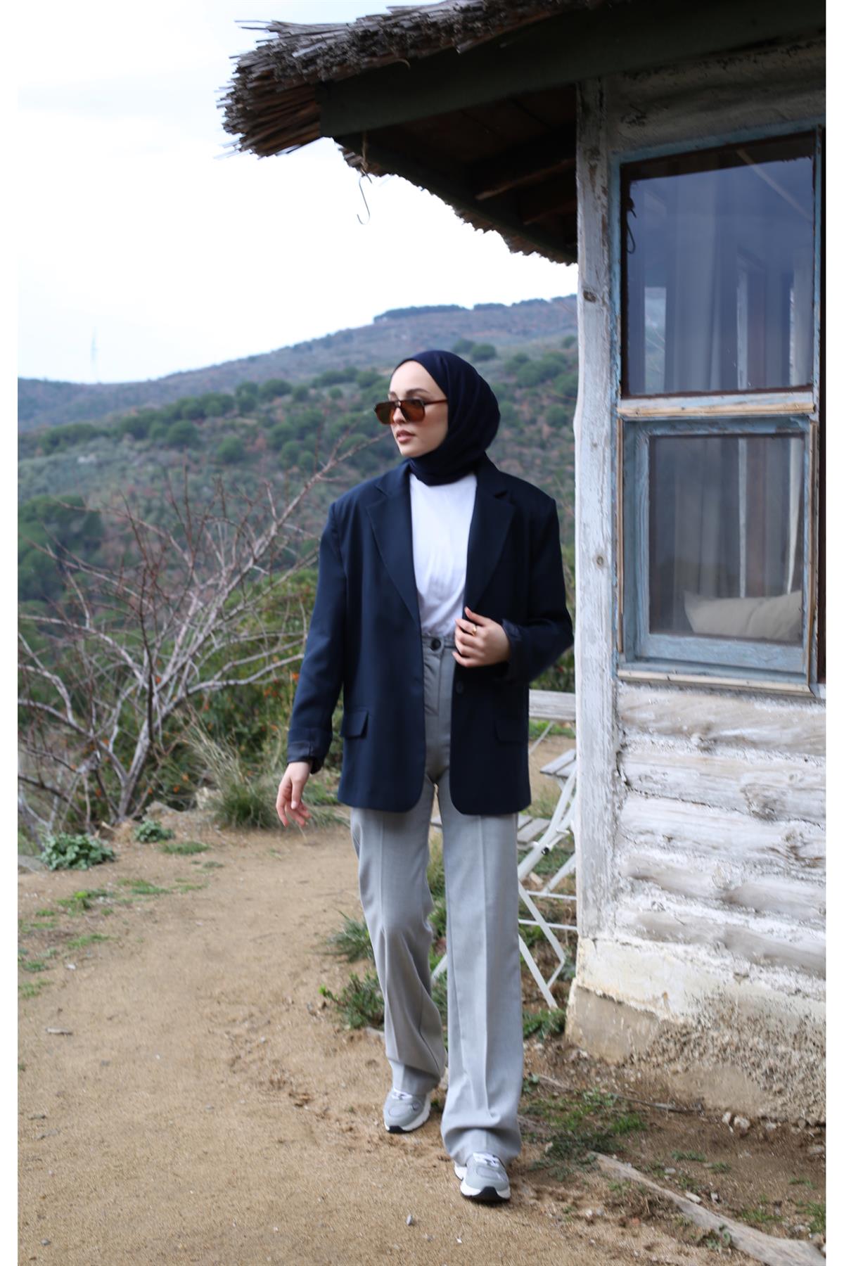 Oversize Kesim Blazer Ceket Lacivert